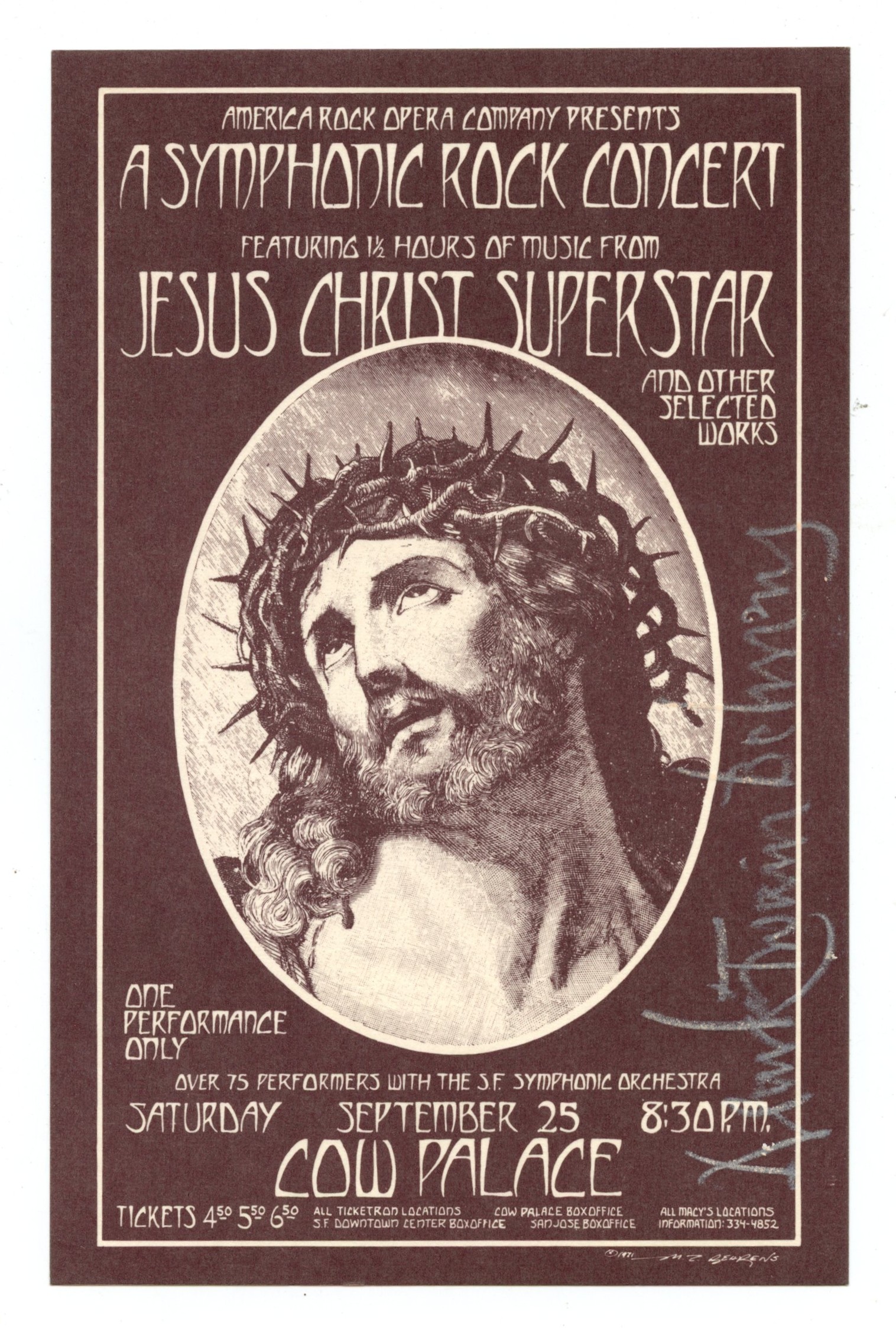 Jesus Christ Superstar Helen Ready Handbill 1971 Cow Palace Mark T Behrens signed