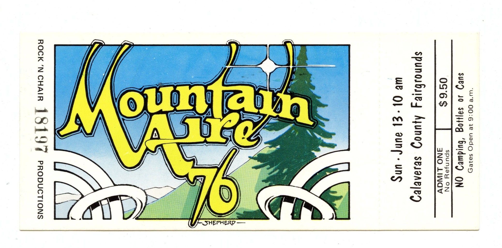 Mountain Aire Vintage Ticket 1976 Jun 13 Poco Seals & Crofts Pure Prairie League