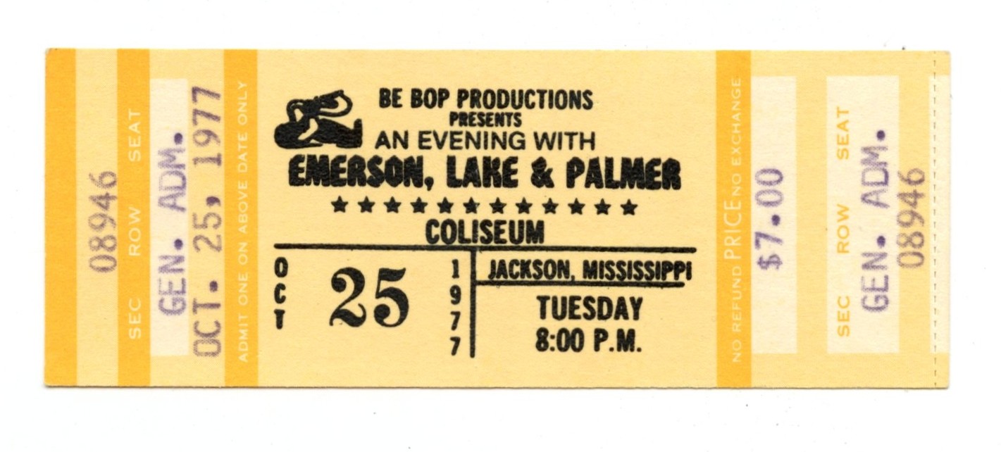 Emerson Lake & Palmer Ticket Vintage 1977 Oct 25 Jackson 