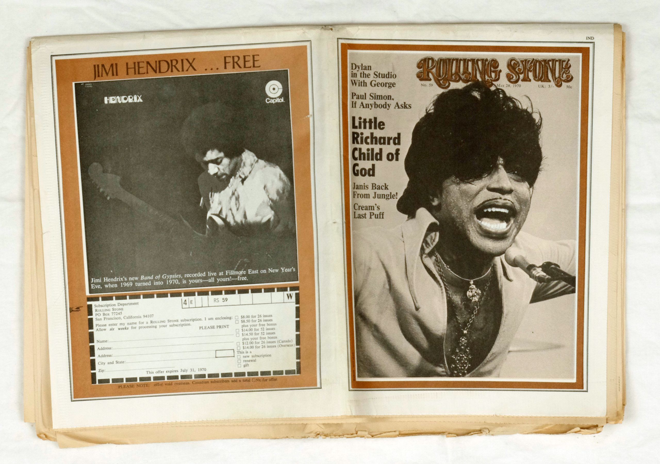 Rolling Stone Magazine Back Issue 1970 May 28 No. 59 Little Richard