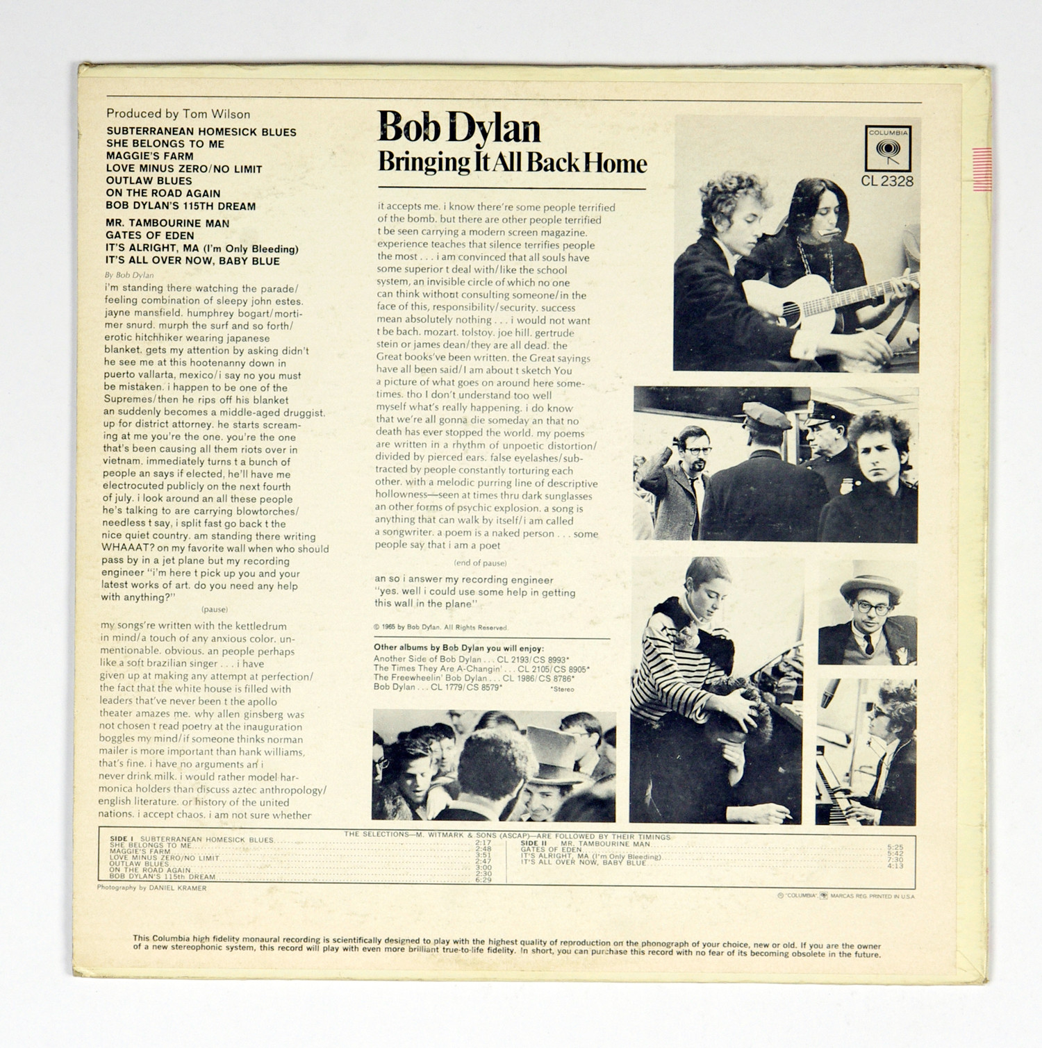 Bob Dylan ‎Vinyl Bringing It All Back Home 1965