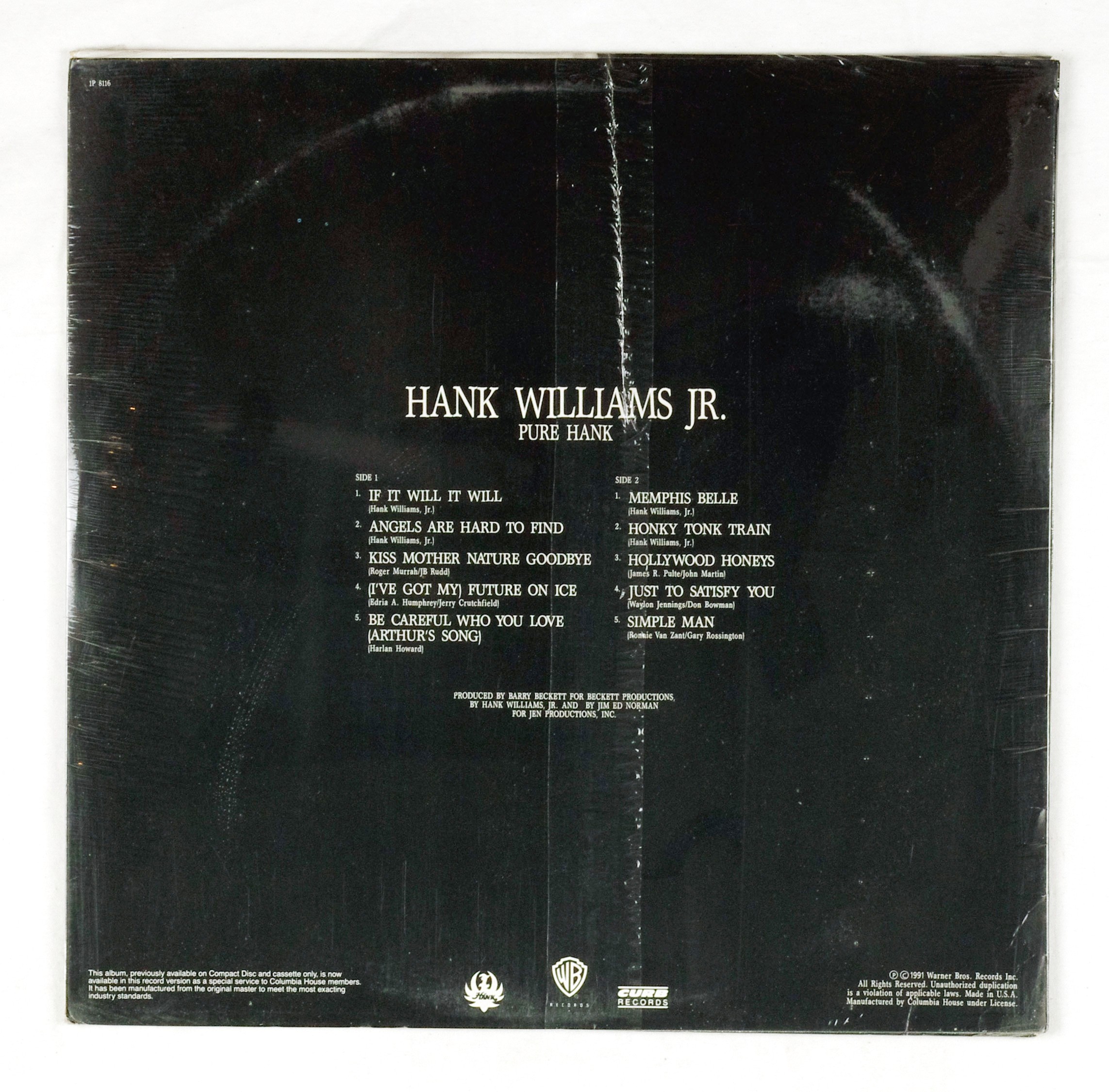 Hank Williams Jr. Vinyl Pure Hank 1991 Factory Sealed New