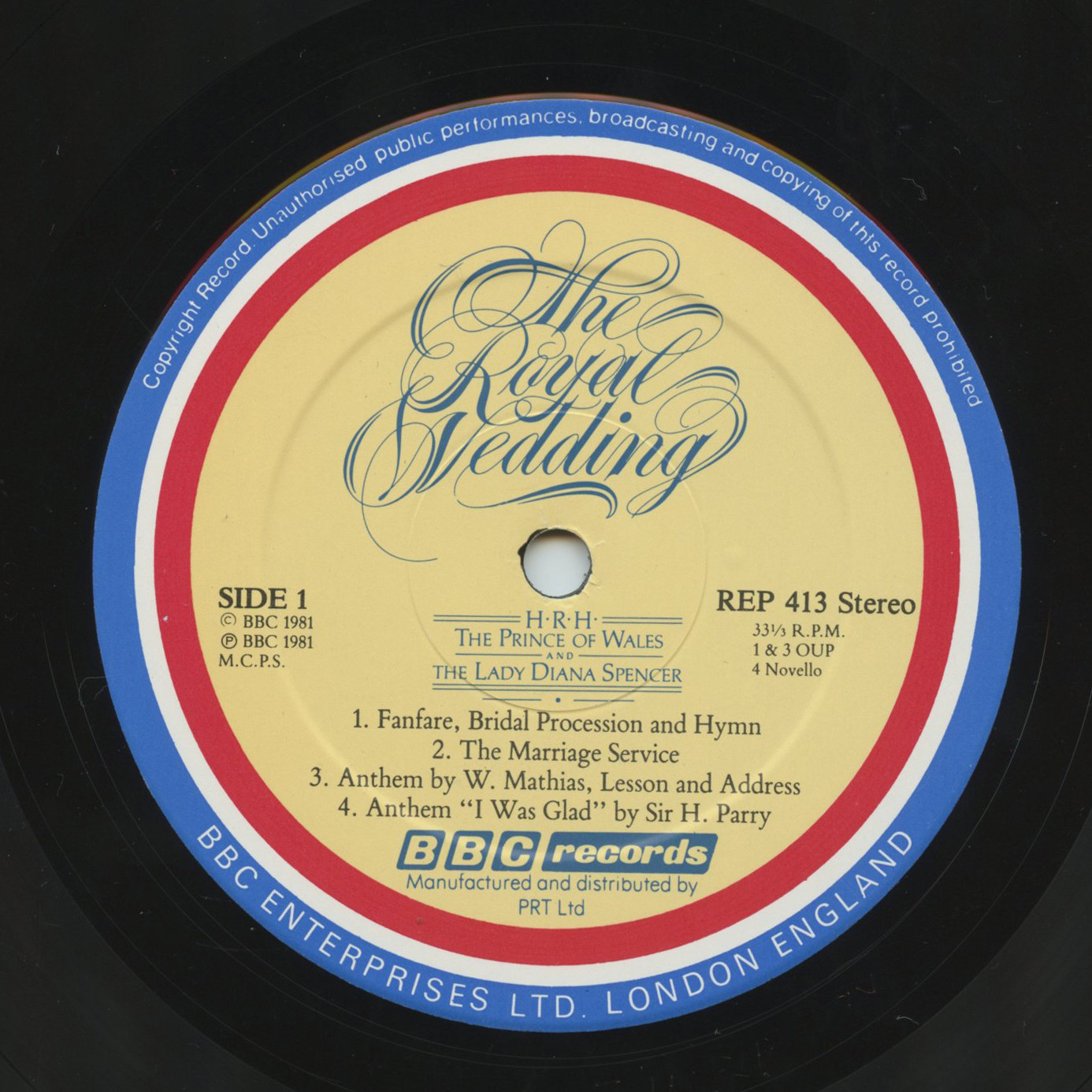 The Royal Wedding Of H.R.H. The Prince Of Wales And The Lady Diana Spencer Vinyl 1981