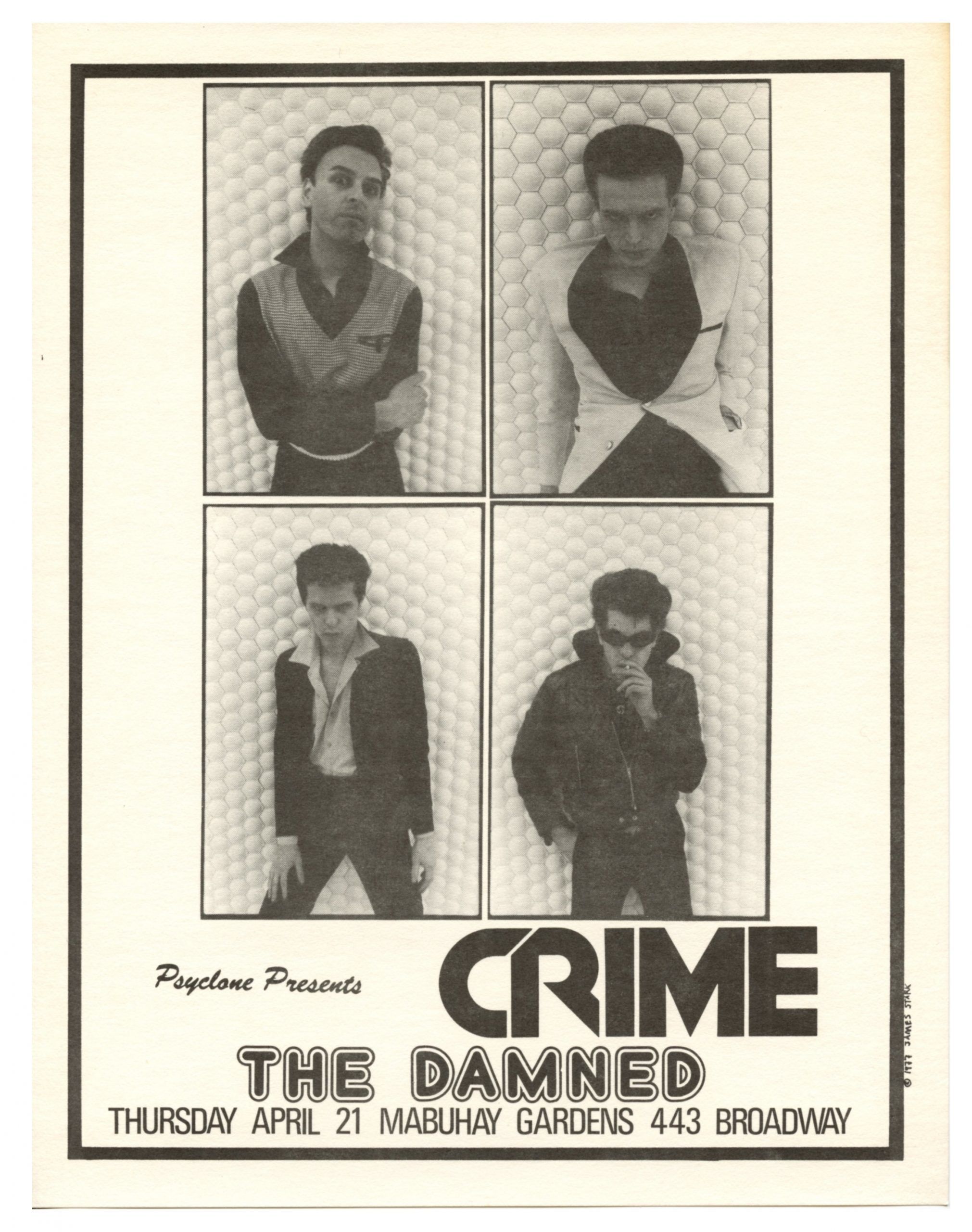 Crime Early American Punk Band Handbill 1977 April 21 Mabuhay Gardens