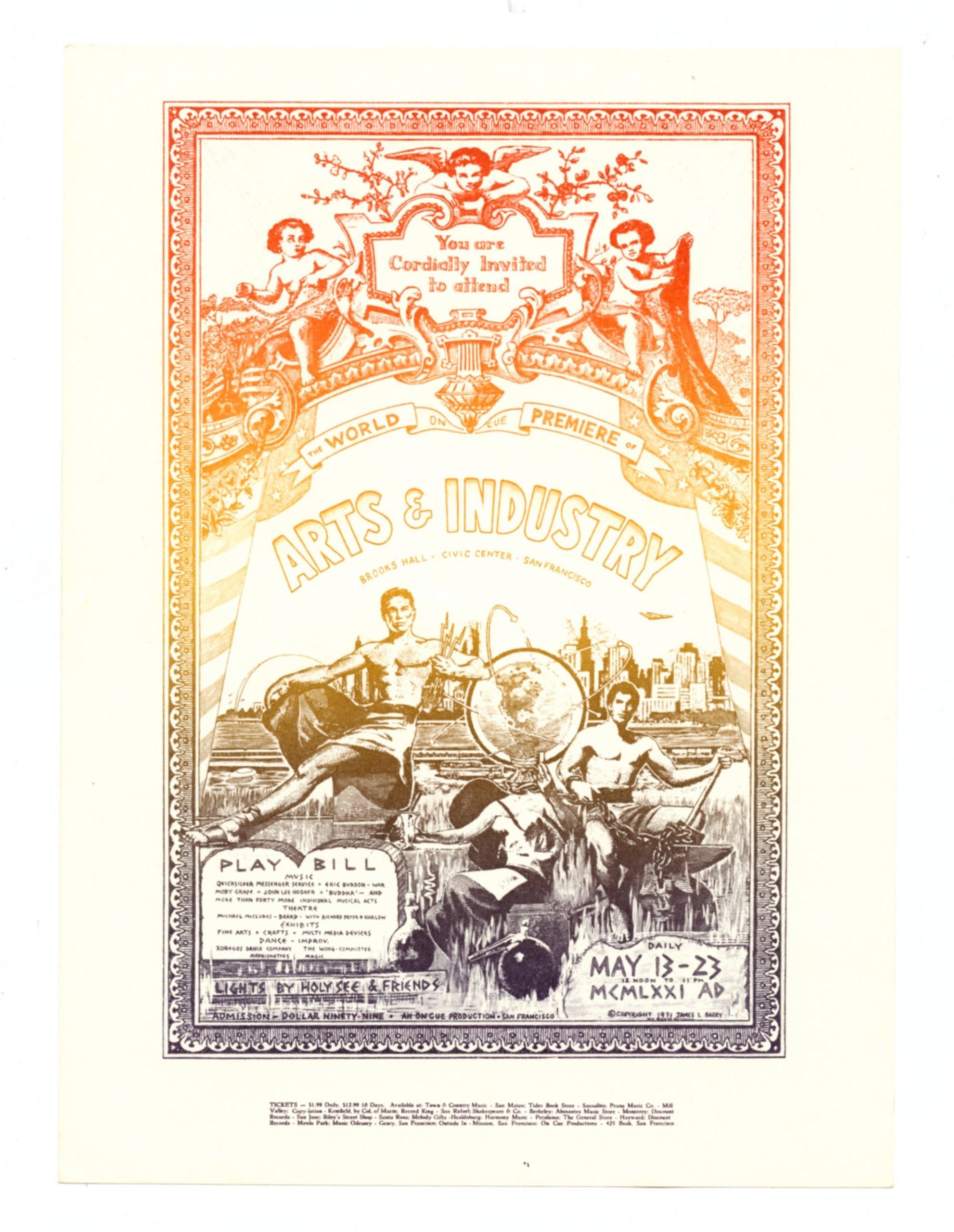 Moby Grape Eric Burdon John Lee Hooker Handbill 1971 Arts & Industry Brooks Hall