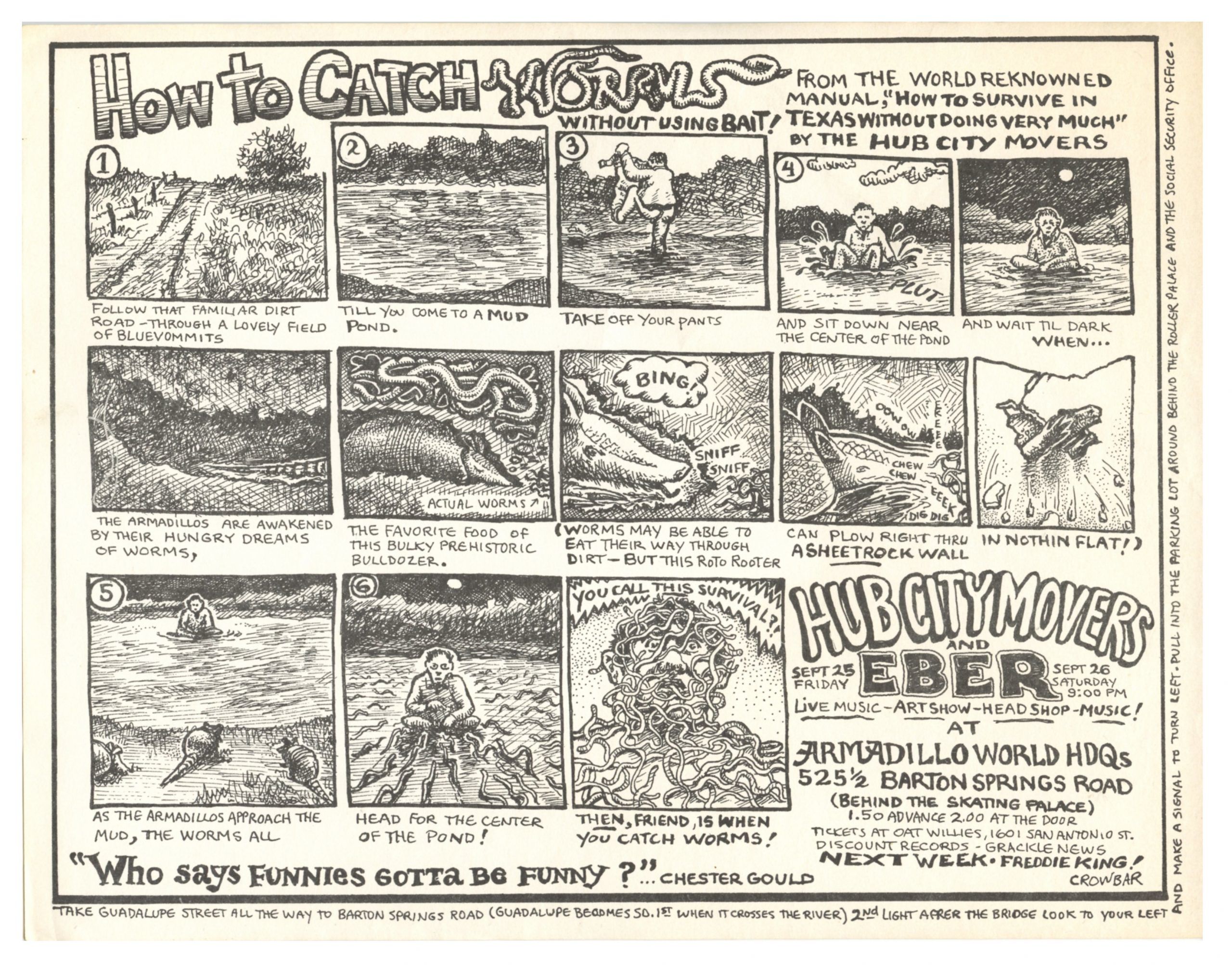 Hub City Movers Handbill w/ Eber Armadillo World Headquarters 1970 Jim Franklin