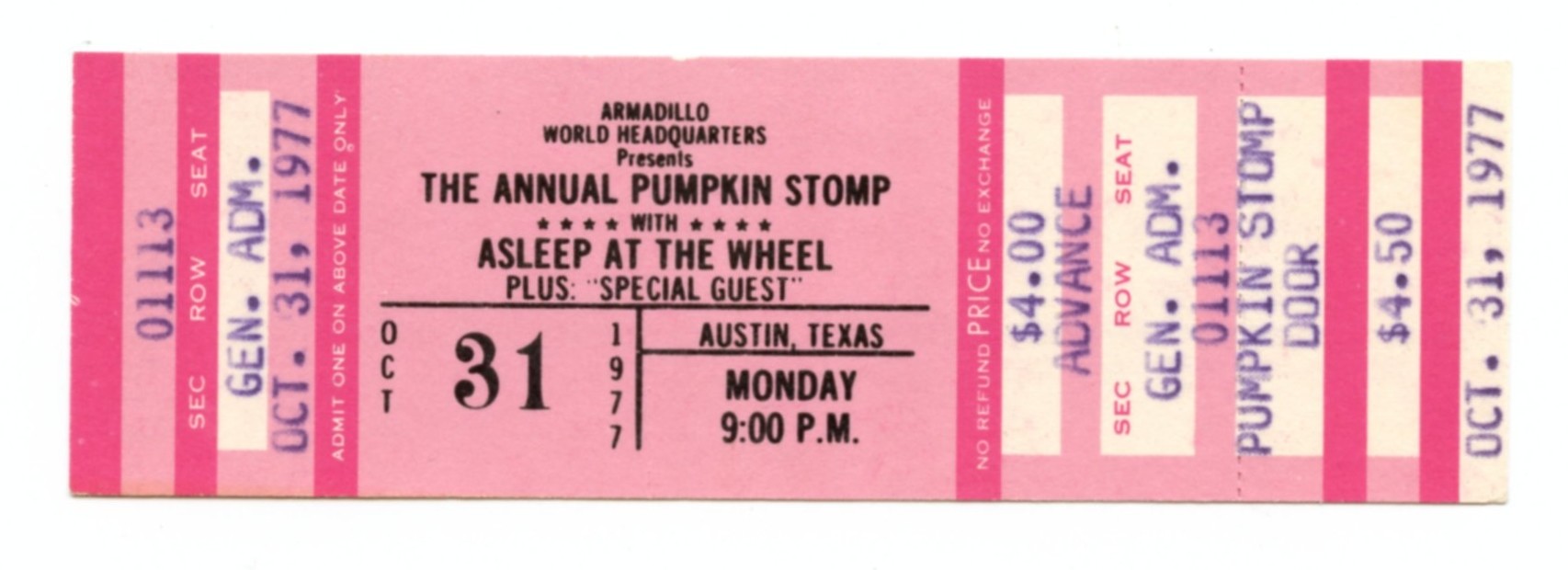 Asleep at the Wheel Ticket Vintage 1977 Oct 31 Austin TX 