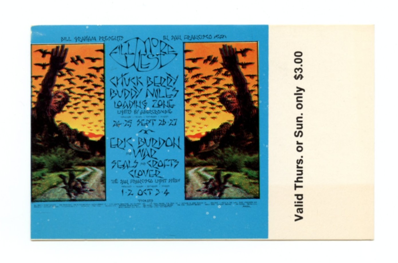 BG 250 Ticket Chuck Berry, Eric Burdon Buddy Miles 1970 Sep 24