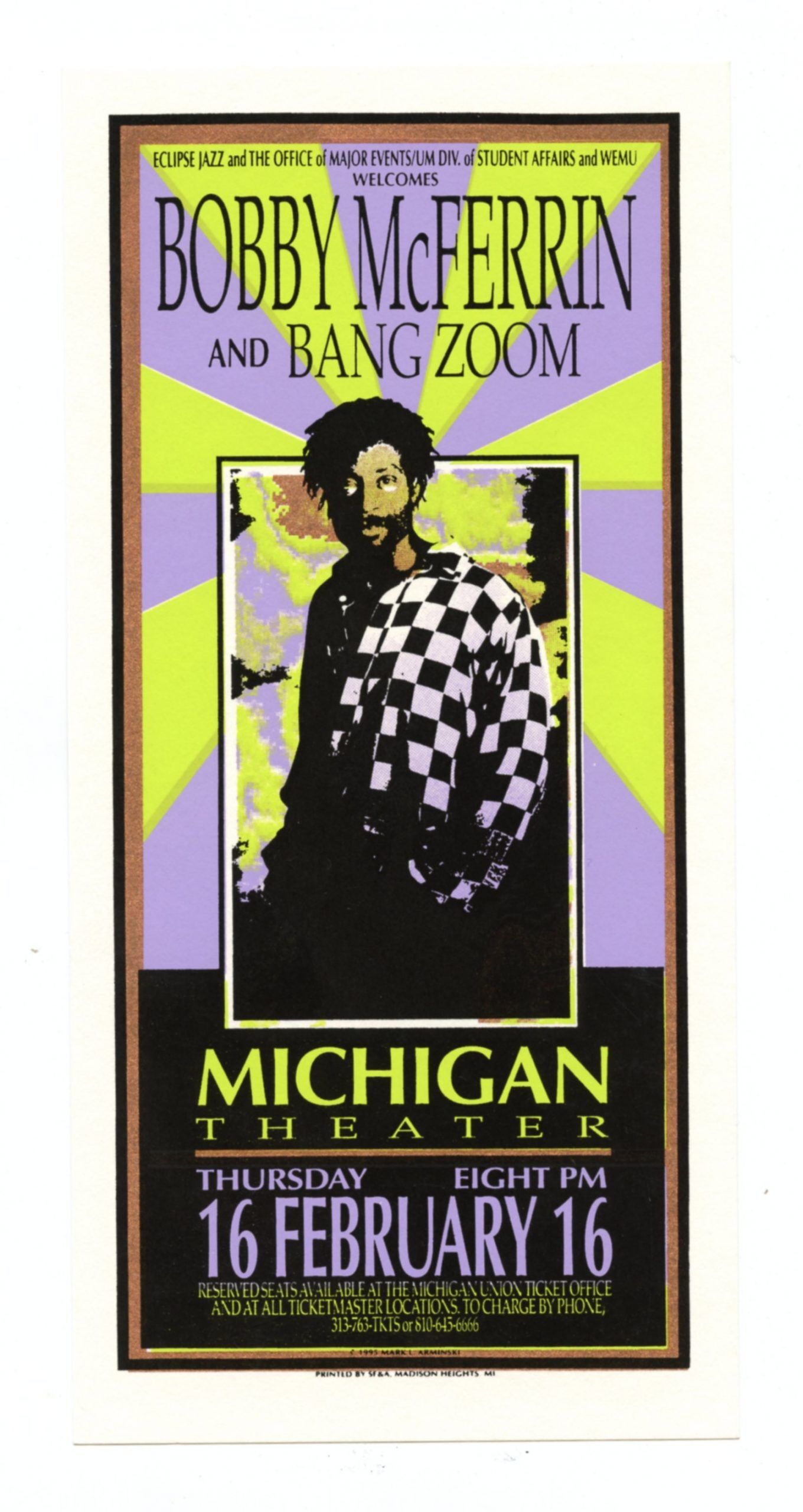 Bobby McFarrin Handbill Michigan Theater 1995 Feb 16 Mark Arminski