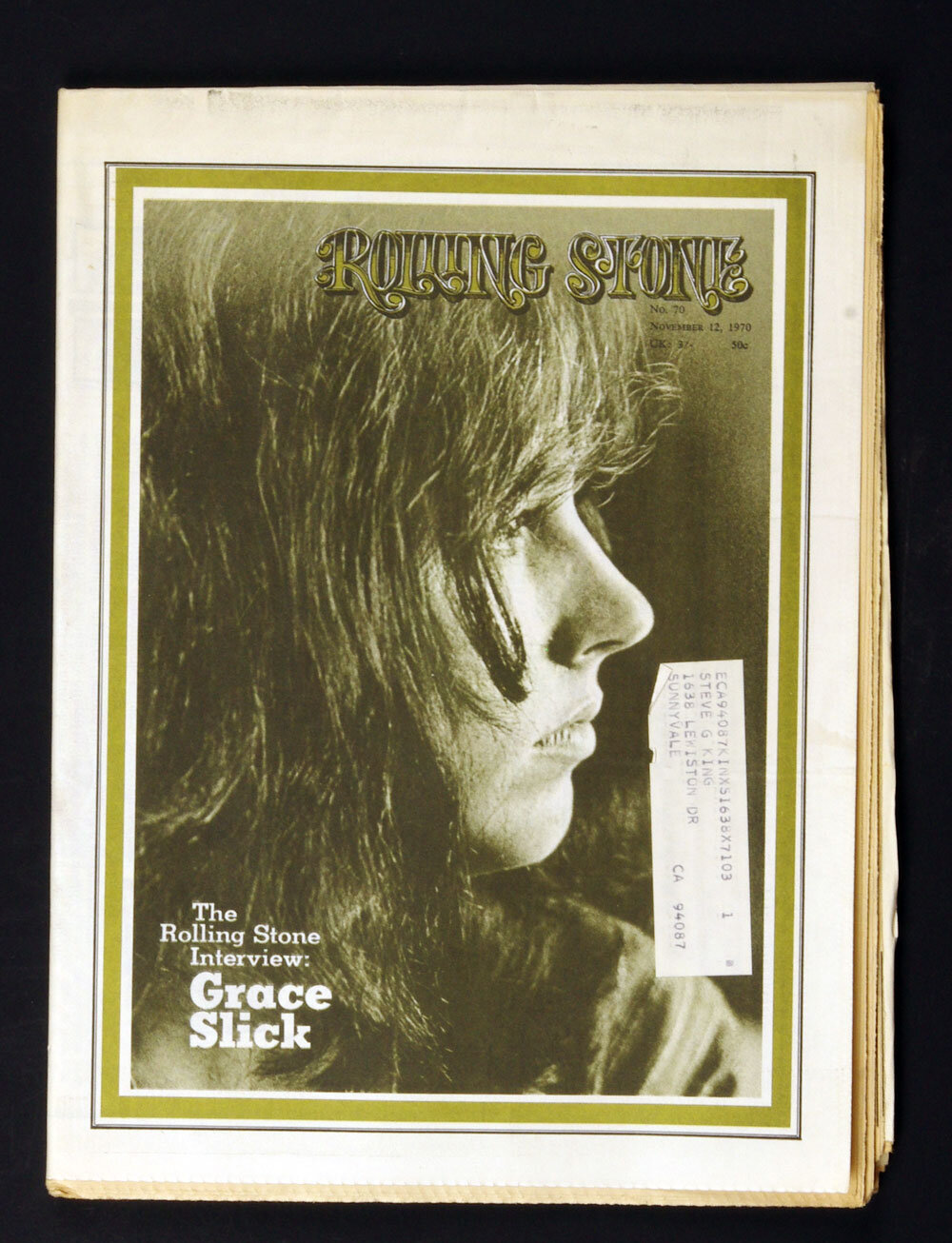 Rolling Stone Magazine Back Issue 1970 Nov 12 No. 70 Grace Slick