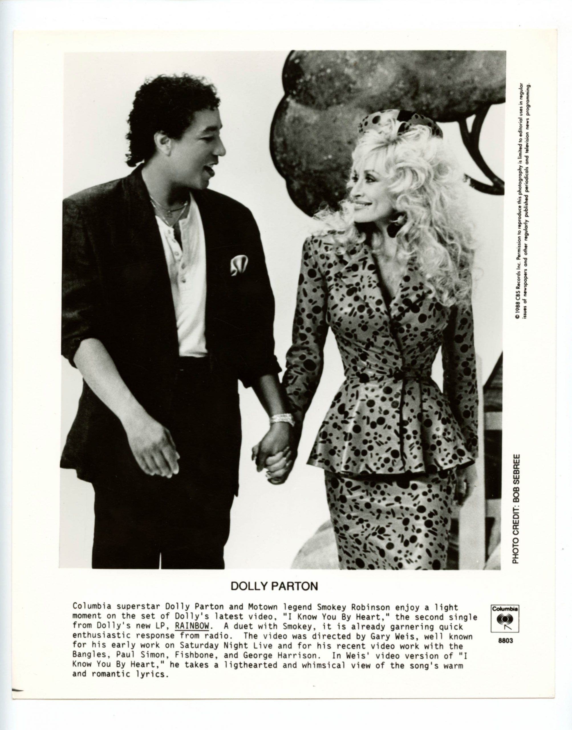 Dolly Parton Photo w/ Smokey Robinson 1988 Columbia Records
