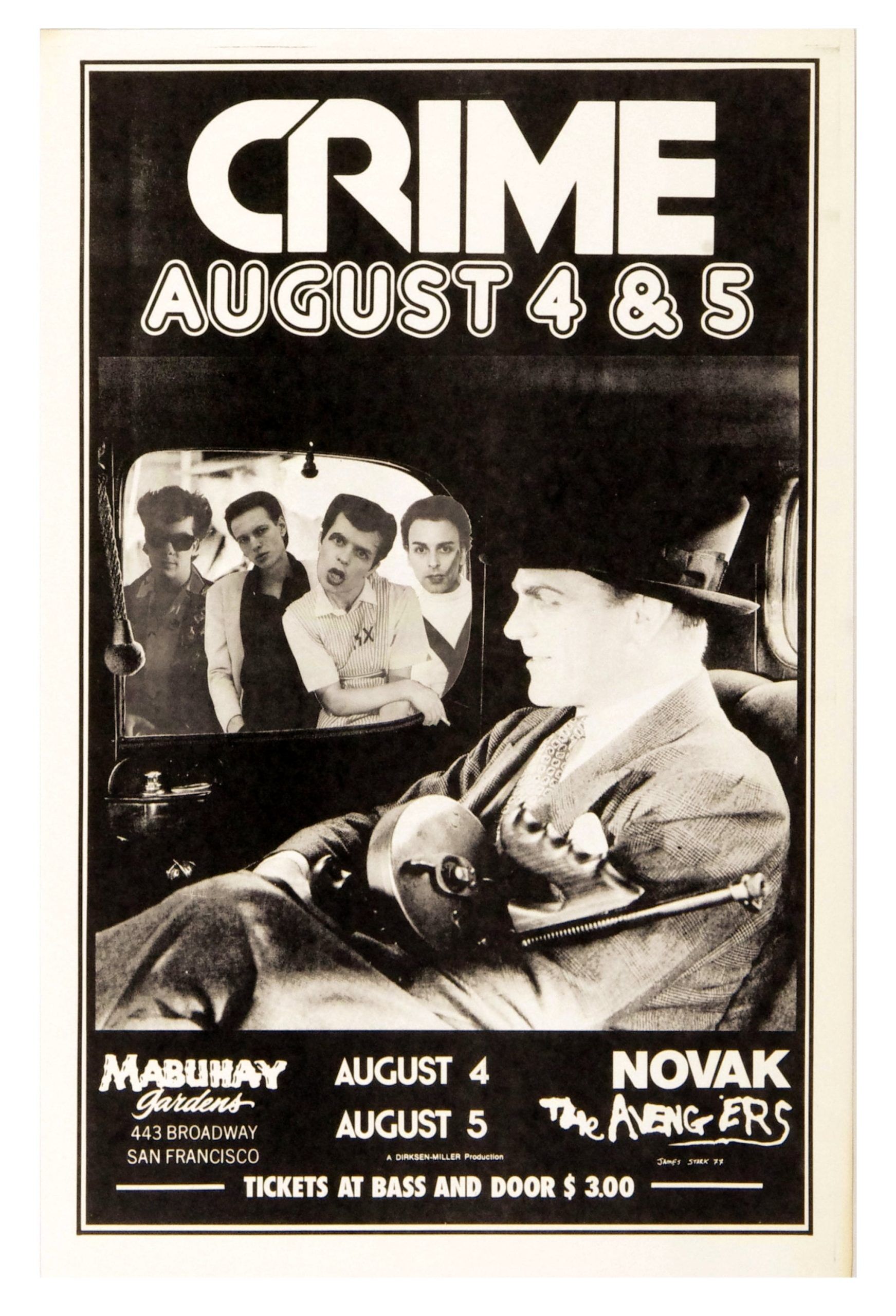 Crime Early American Punk Band Poster 1977 August 4 Mabuhay Gardens