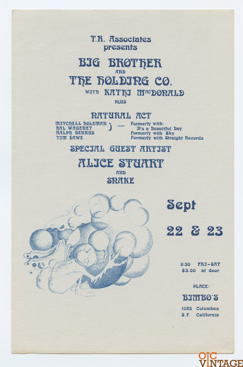 Big Brother and the Holding Company Handbill 1971 Sep 23 Bimbo's San Francisco