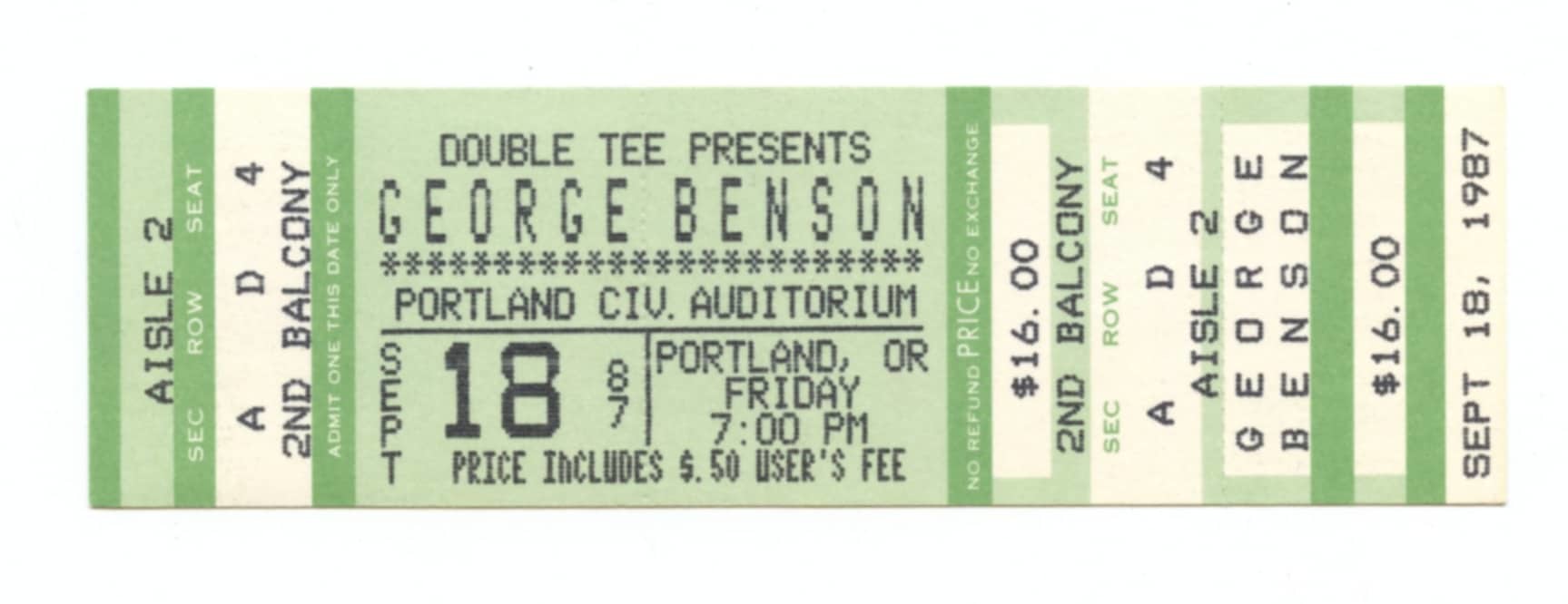 George Benson Vintage Ticket 1987 Sep 18 Portland Civic Auditorium 