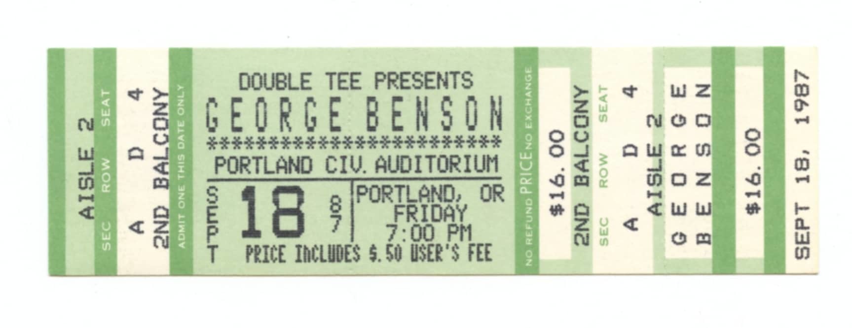 George Benson Ticket Vintage 1987 Sep 18 Portland Civic Auditorium 