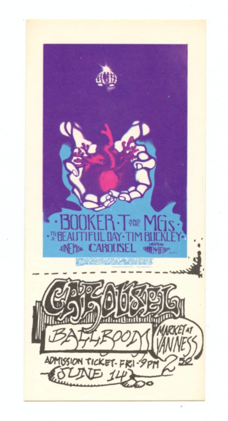 Carousel Ballroom Ticket 1968 Jun 14 It's Beautiful Day Booker T and the MG's