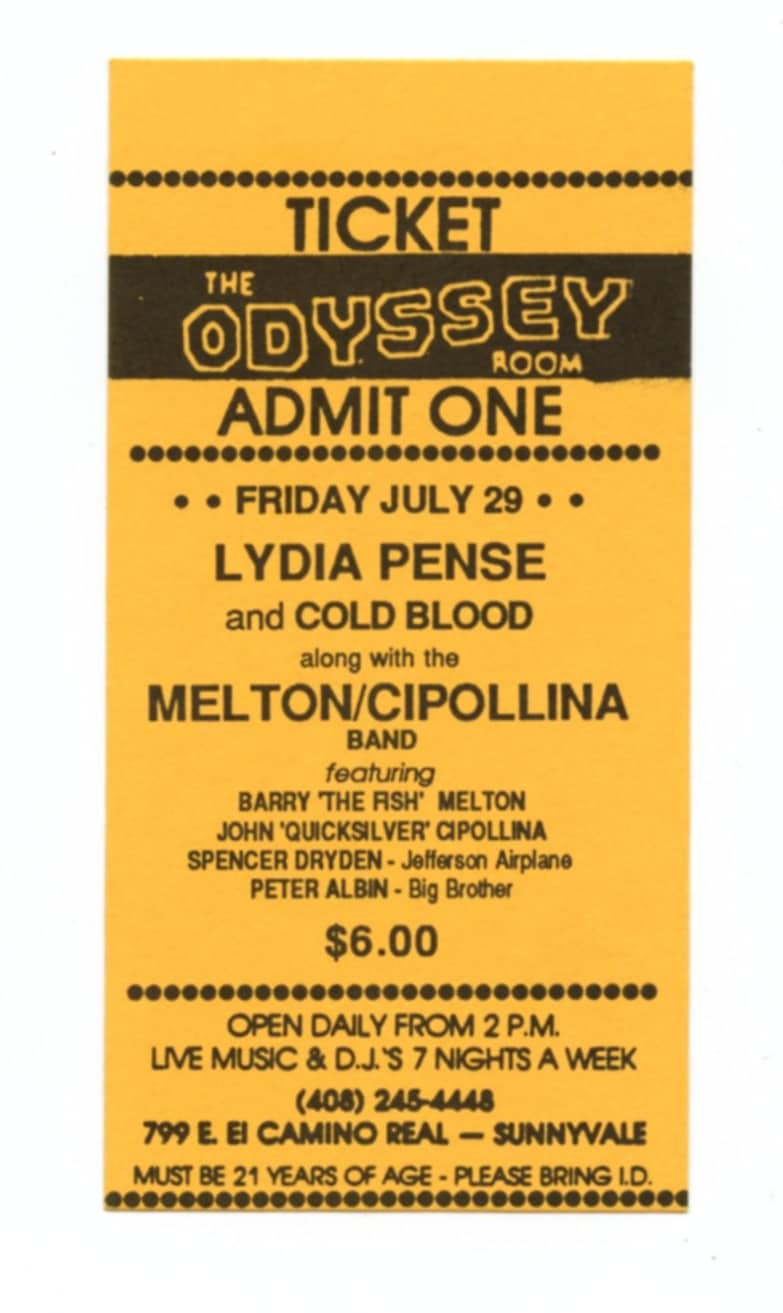 Odyssey Room Ticket Vintage 1982 Lydia Pense Cold Blood Berry Melton John Cipollina signed