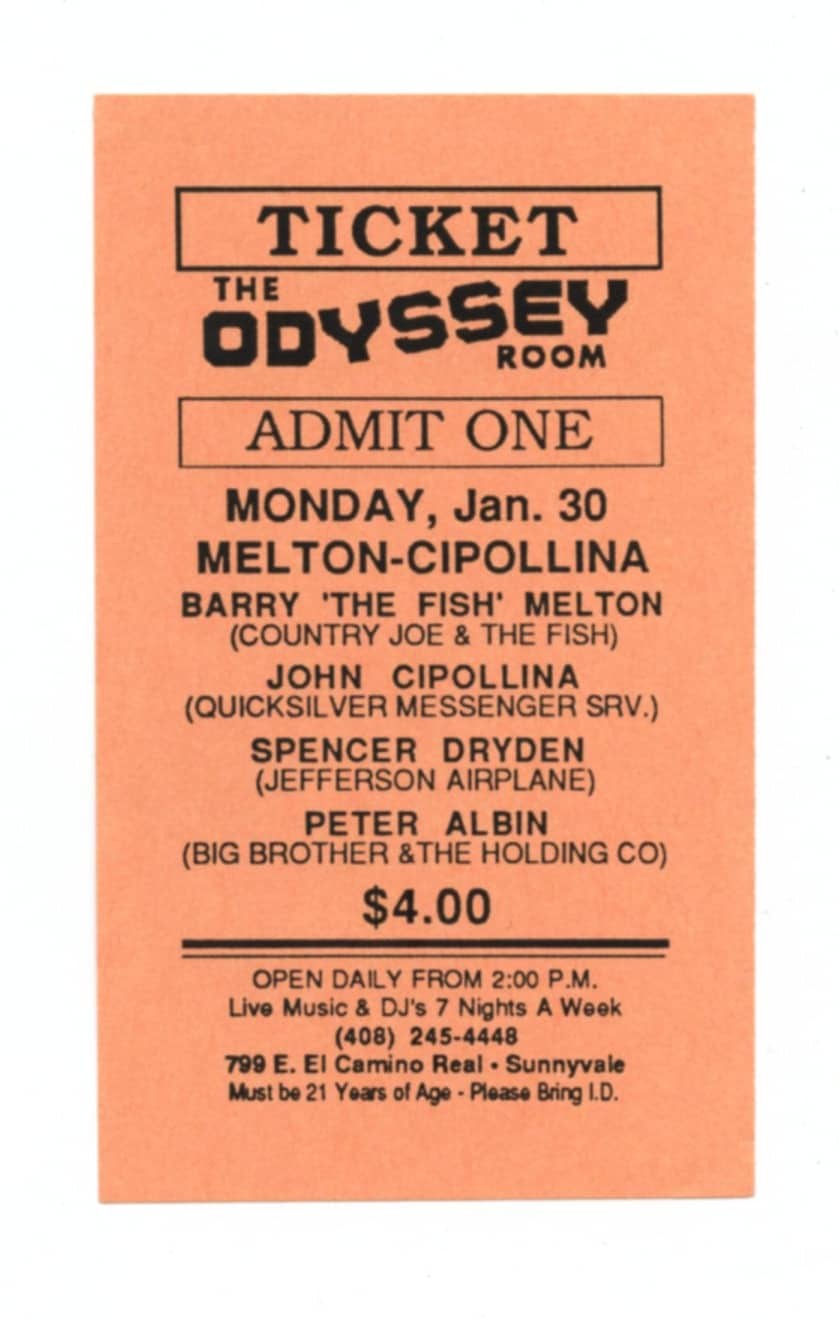Odyssey Room Vintage Ticket 1984 Berry Melton John Cipollina Spencer Dryden Peter Albin