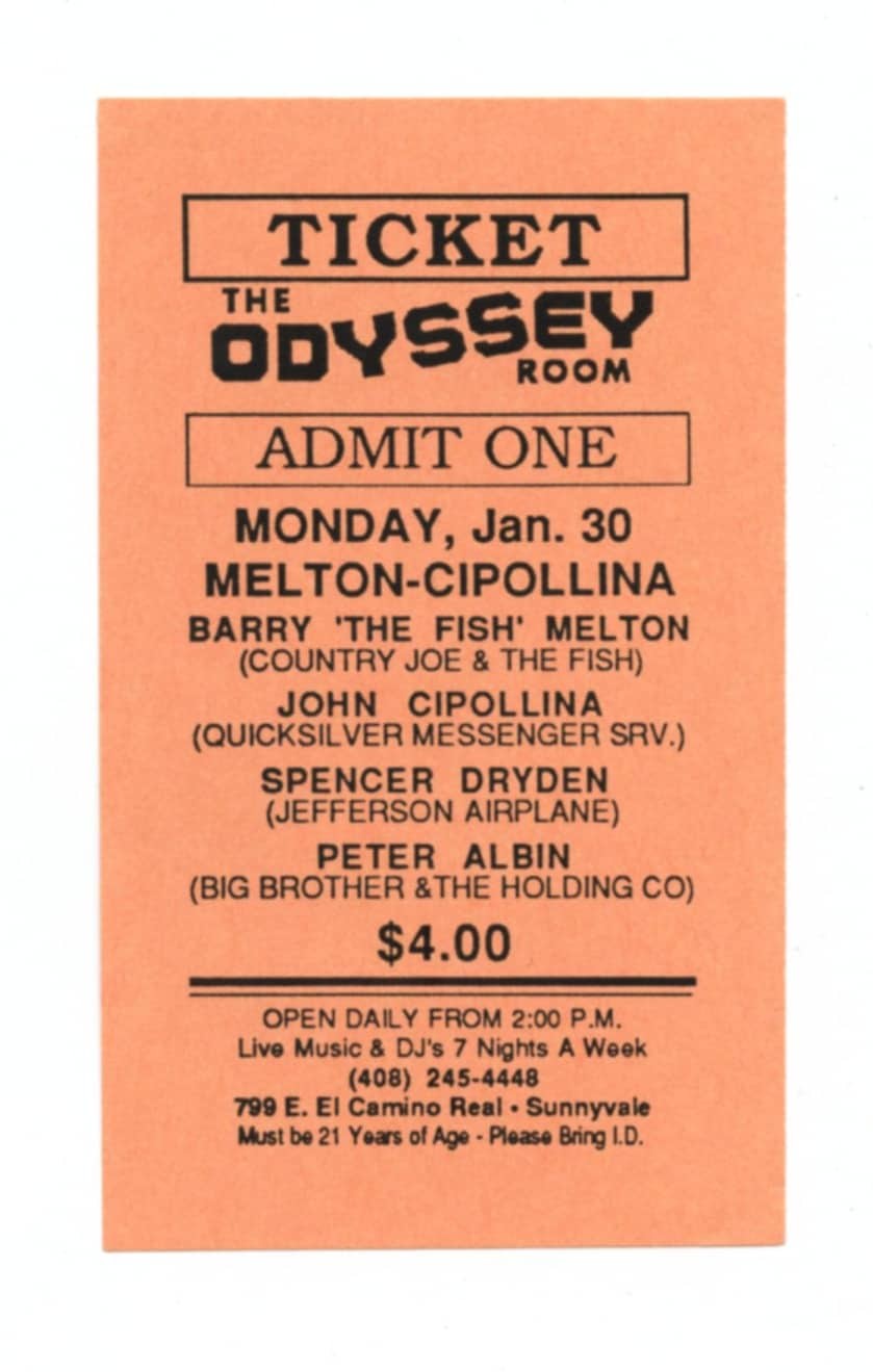 Odyssey Room Ticket Vintage 1984 Berry Melton John Cipollina Spencer Dryden Peter Albin