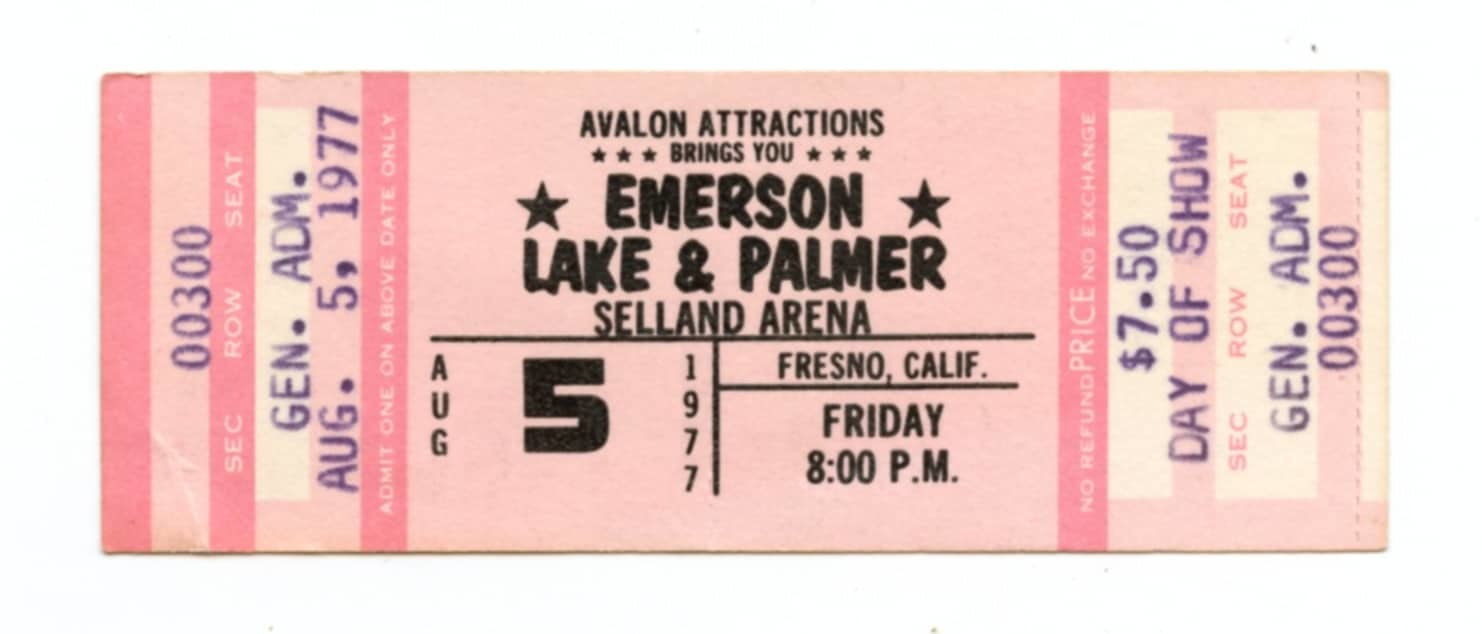 Emerson Lake & Palmer Ticket Vintage 1977 Aug 5 Selland Arena Fresno 