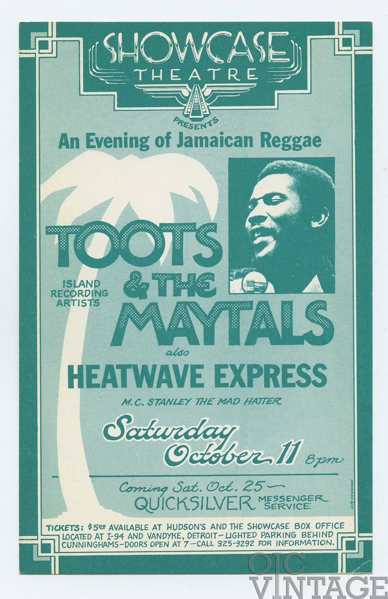 Toots and the Maytals Handbill 1975 Oct 11 Showcase Theatre Gary Grimshaw
