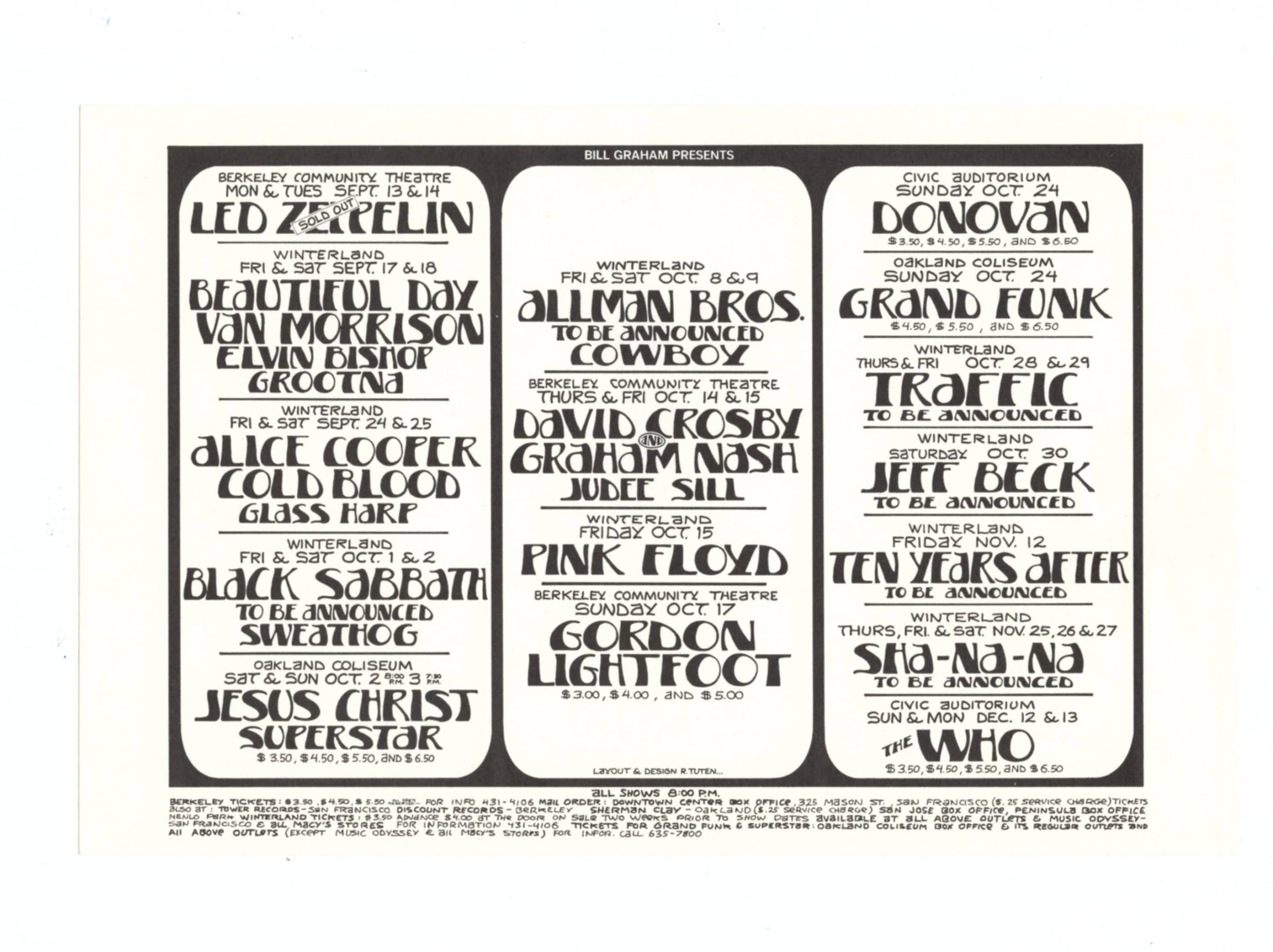 Bill Graham Presents Handbill 1971 Sep Led Zeppelin Black Sabbath Pink Floyd