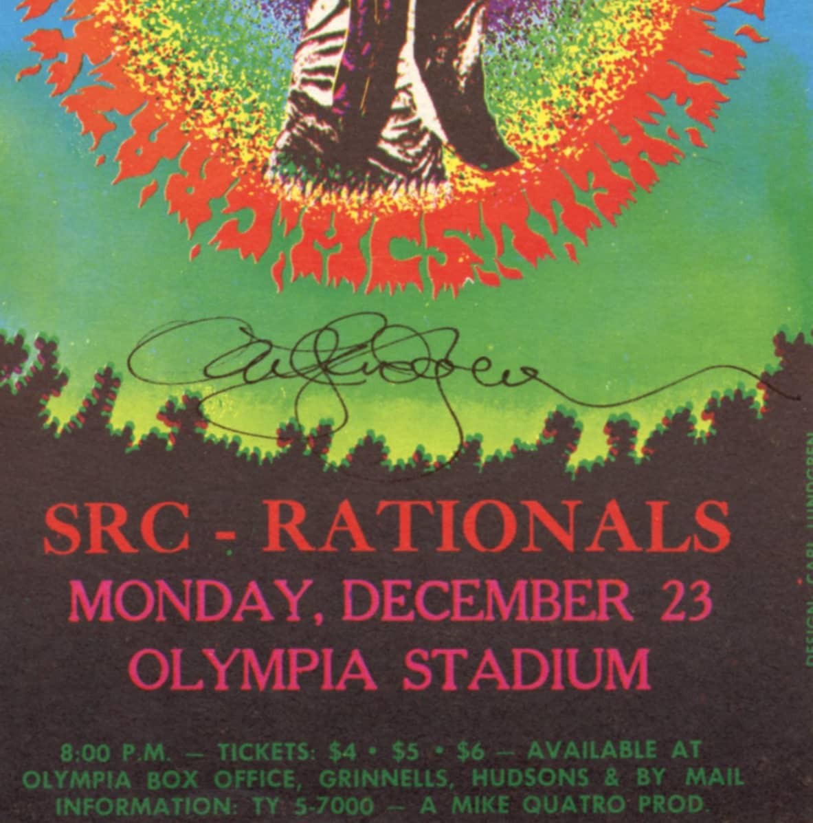 Crazy World of Arthur Brown Handbill 1968 Dec 23 Olympia Stadium Carl Lungren signed