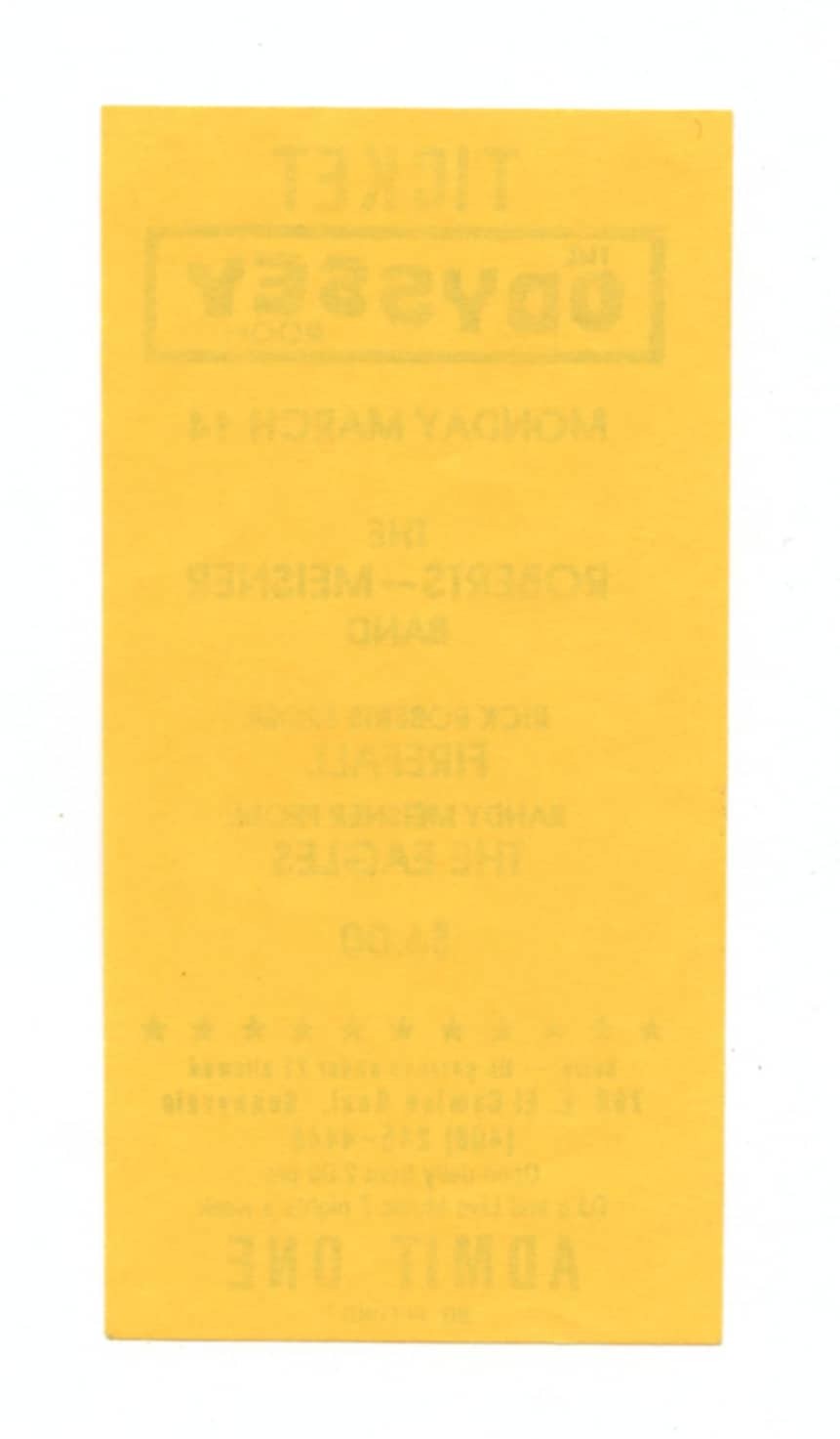 Odyssey Room Ticket Vintage 1988 Mar 14 Roberts Meisner Band
