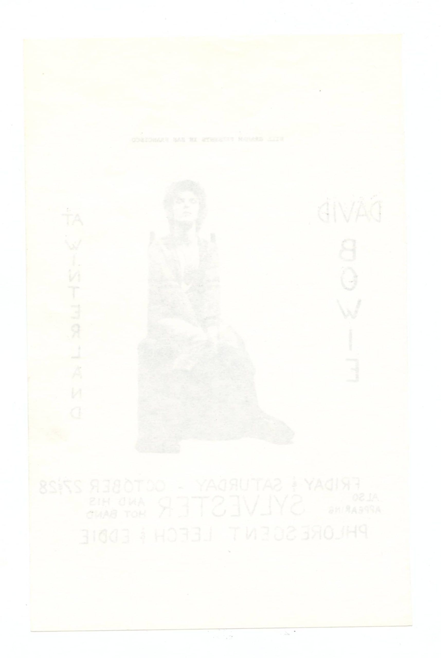 David Bowie Handbill 1972 Oct 27 Winterland San Francisco