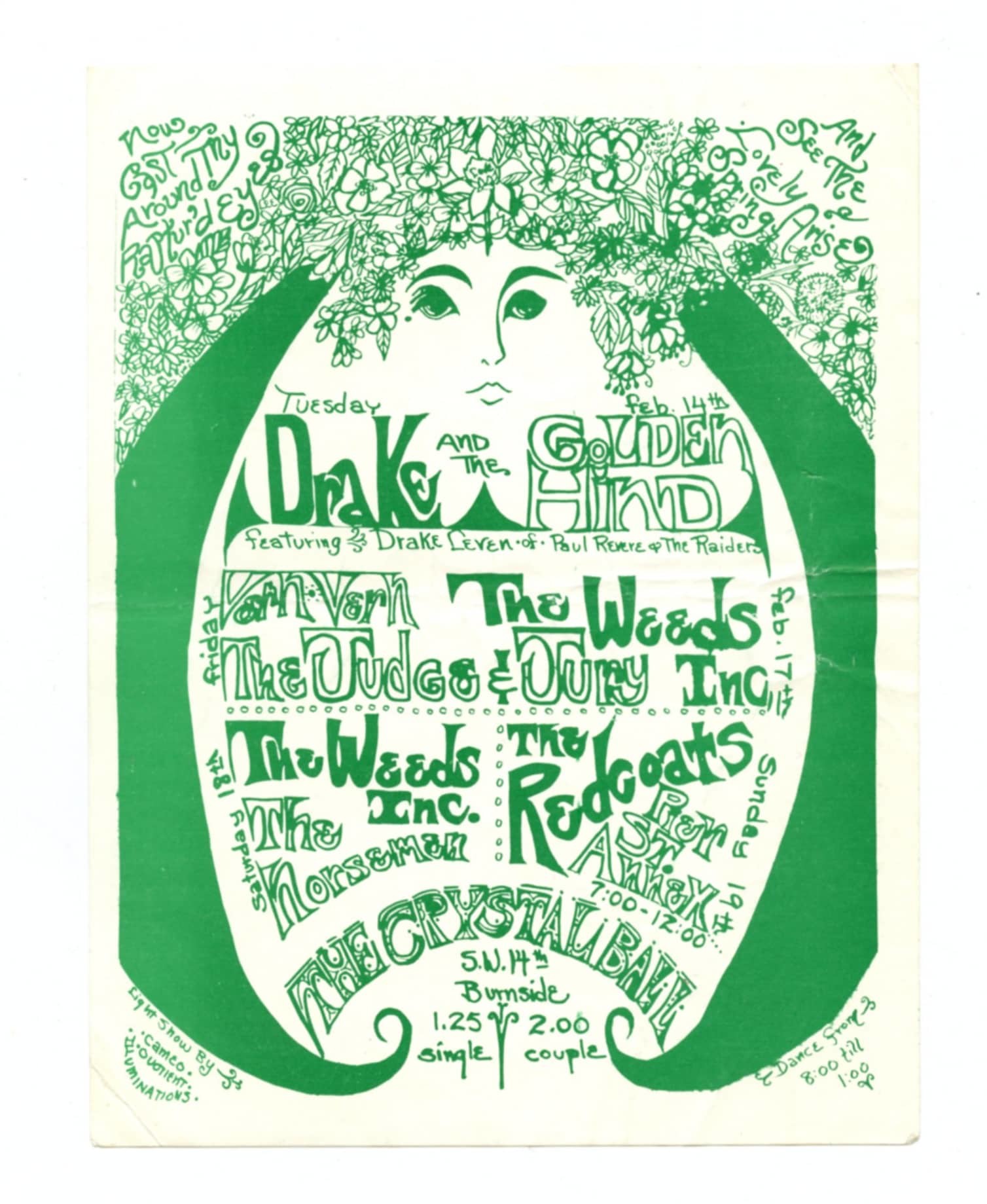 Crystal Ballroom Handbill 1967 Feb 14 Drake Levin Paul Revere The Weeds