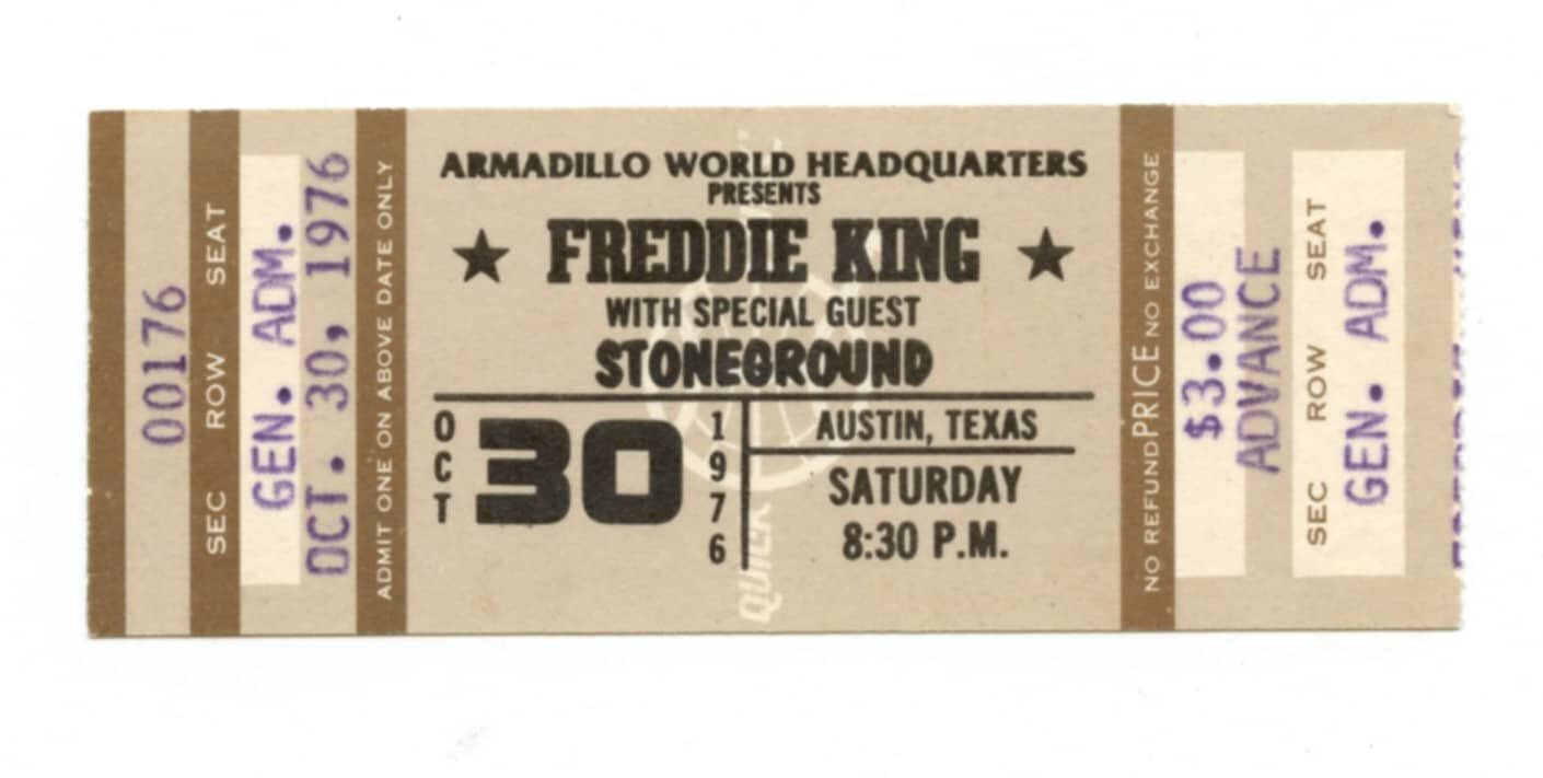 Freddie King Vintage Ticket 1976 Oct 30 Austin Tx