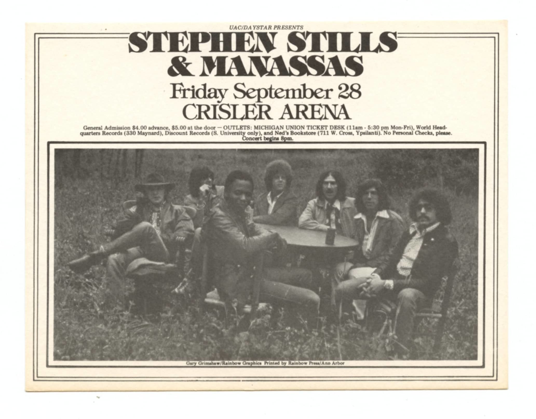 Stephen Stills & Manassas Handbill 1972 Sep 28 Crisler Arena Gary Grimshaw
