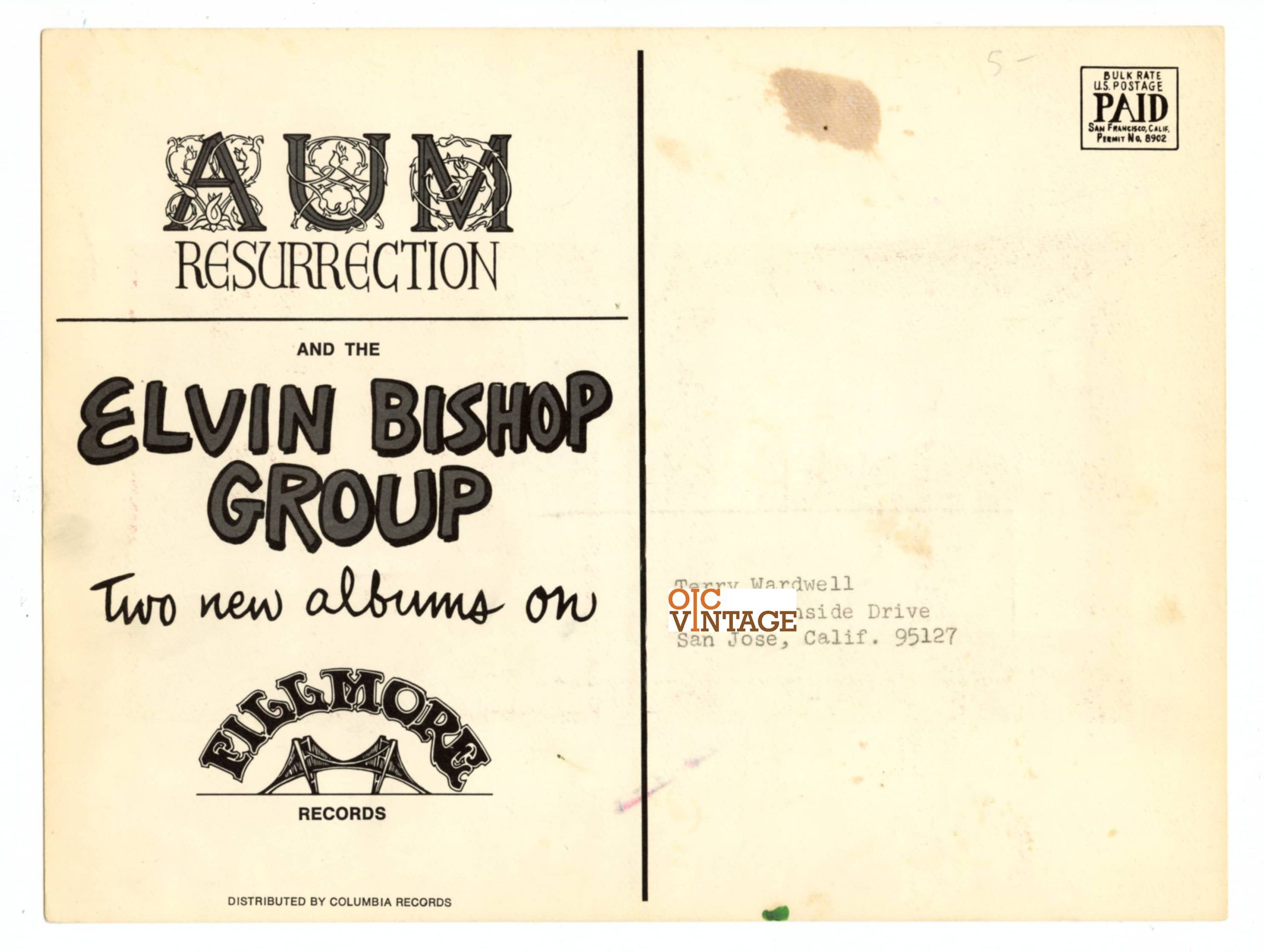 AUM Elvin Bishop Group Album Promo Postcard Fillmore Records 1969