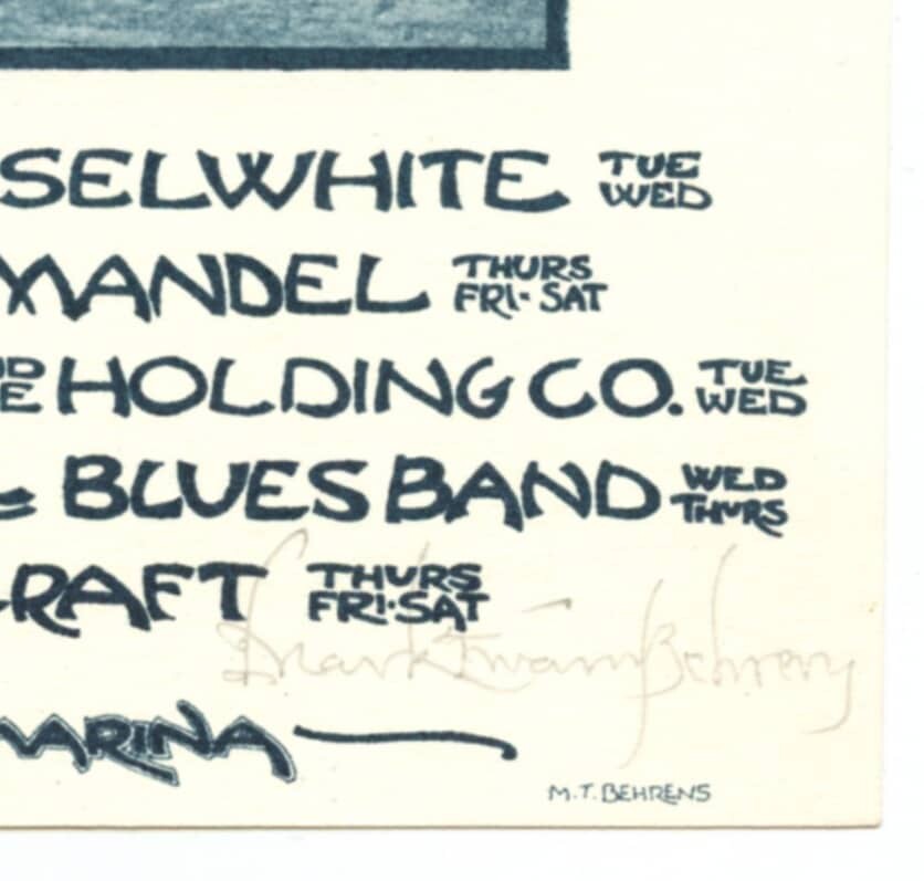 Charlie Musselwhite Handbill w/ Harvey Mandel 1970 Matrix Mark T. Behrens signed