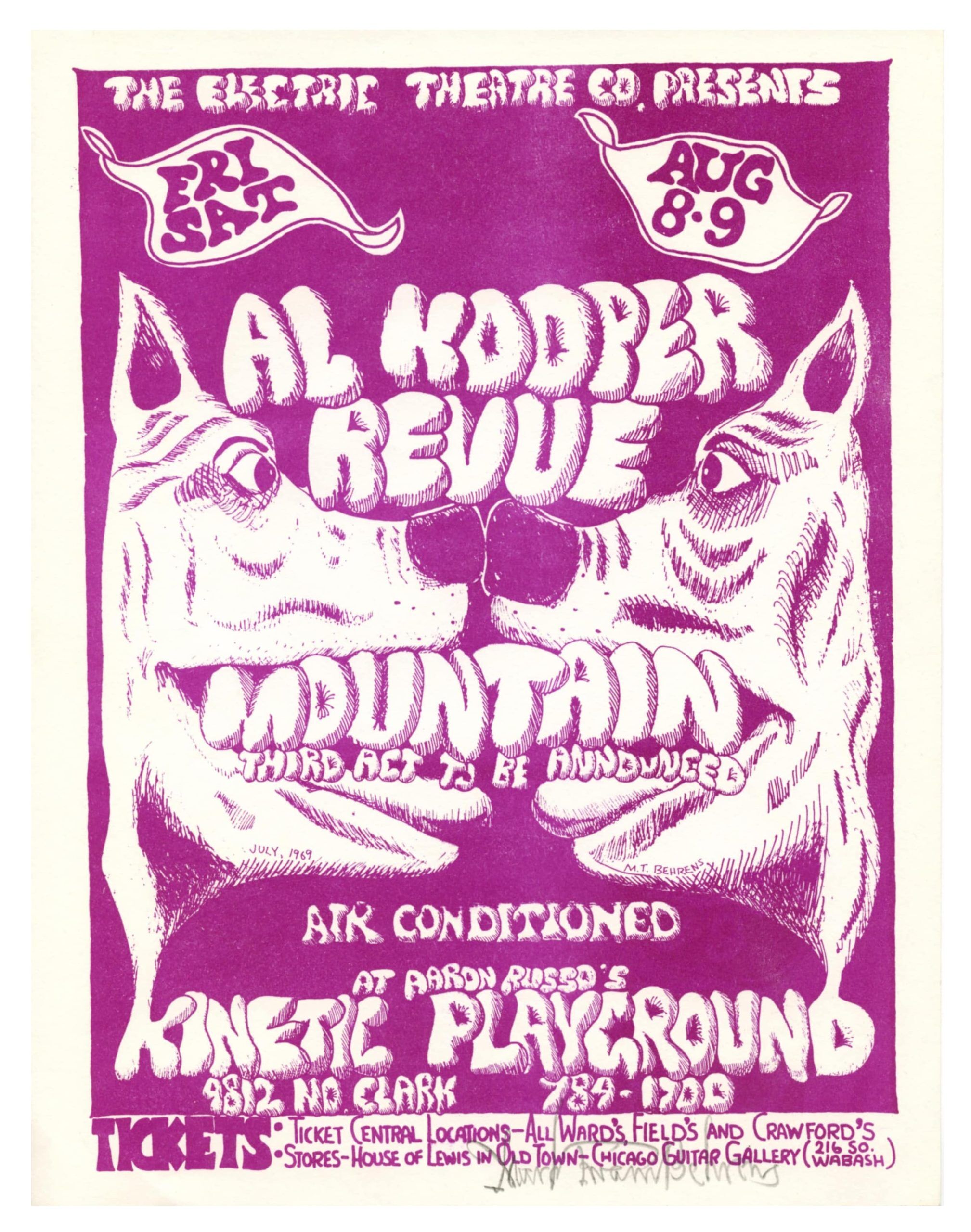 Al Kooper Handbill w/ the Revue Mountain 1969 Kinetic Playground Mark T. Behrens signed