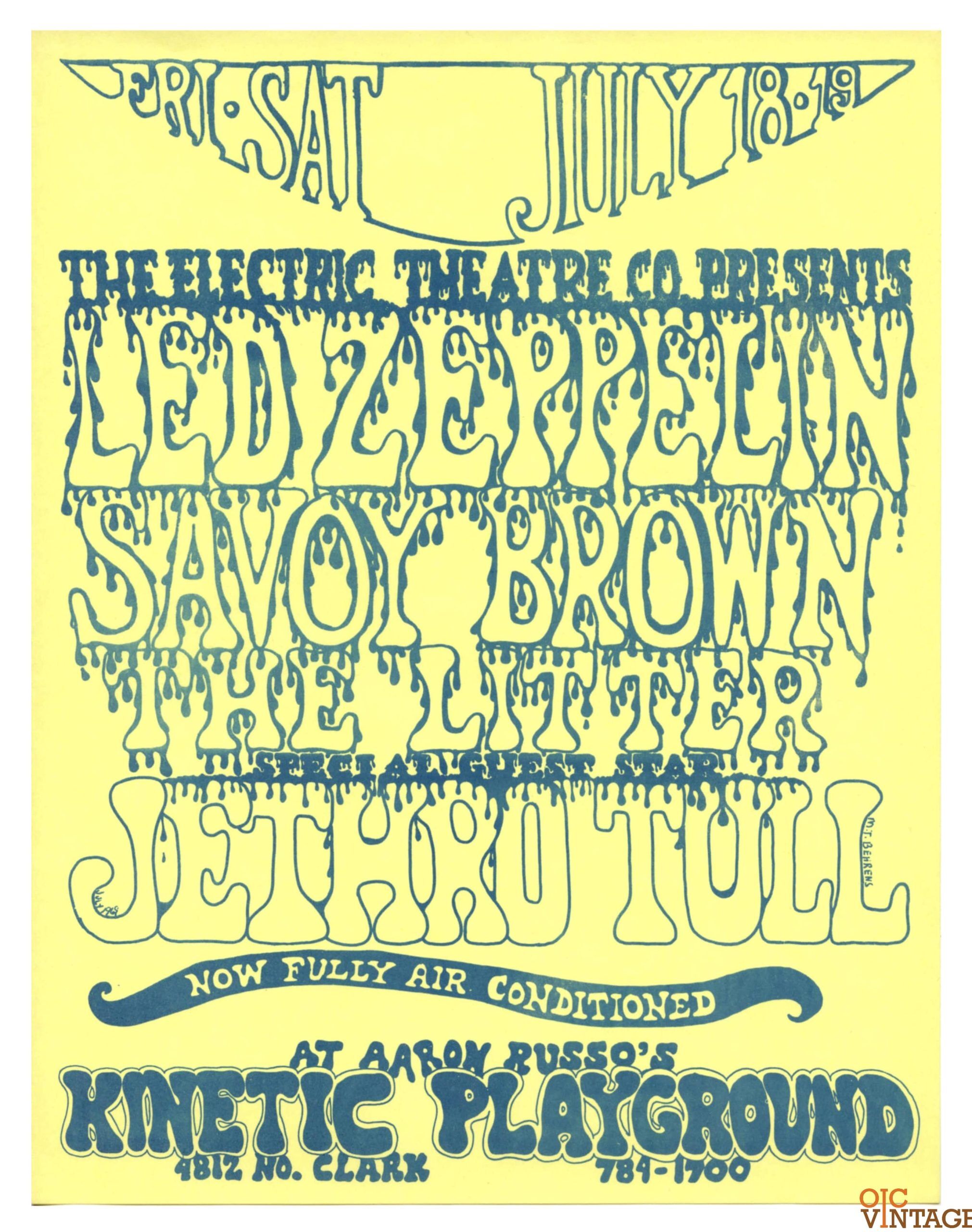 Kinetic Playground Handbill 1969 July 18 Led Zeppelin Jethro Tull Mark T. Behrens