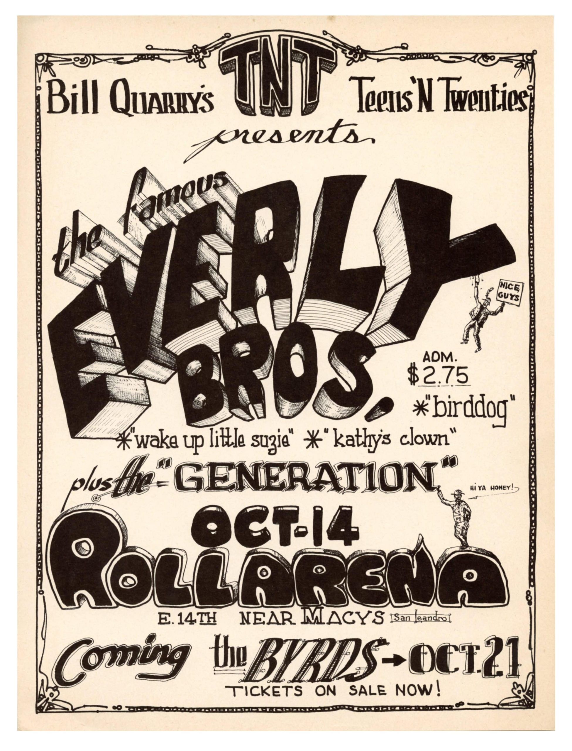 Bill Quarry's Handbill Everly Brothers 1966 Oct 14 Hayward