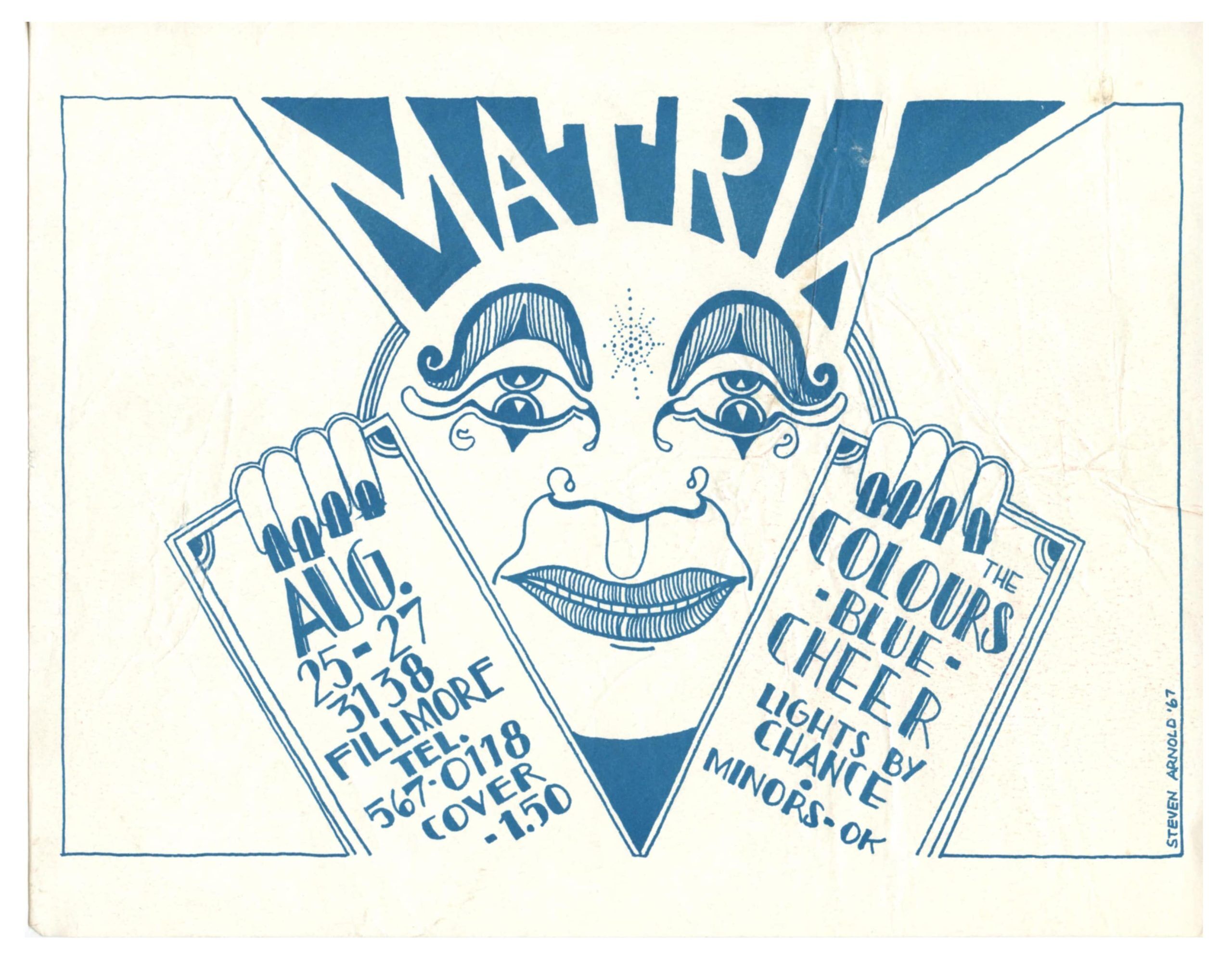 Blue Cheer Handbill w/ the Colours 1967 Matrix San Francisco Mark T. Behrens