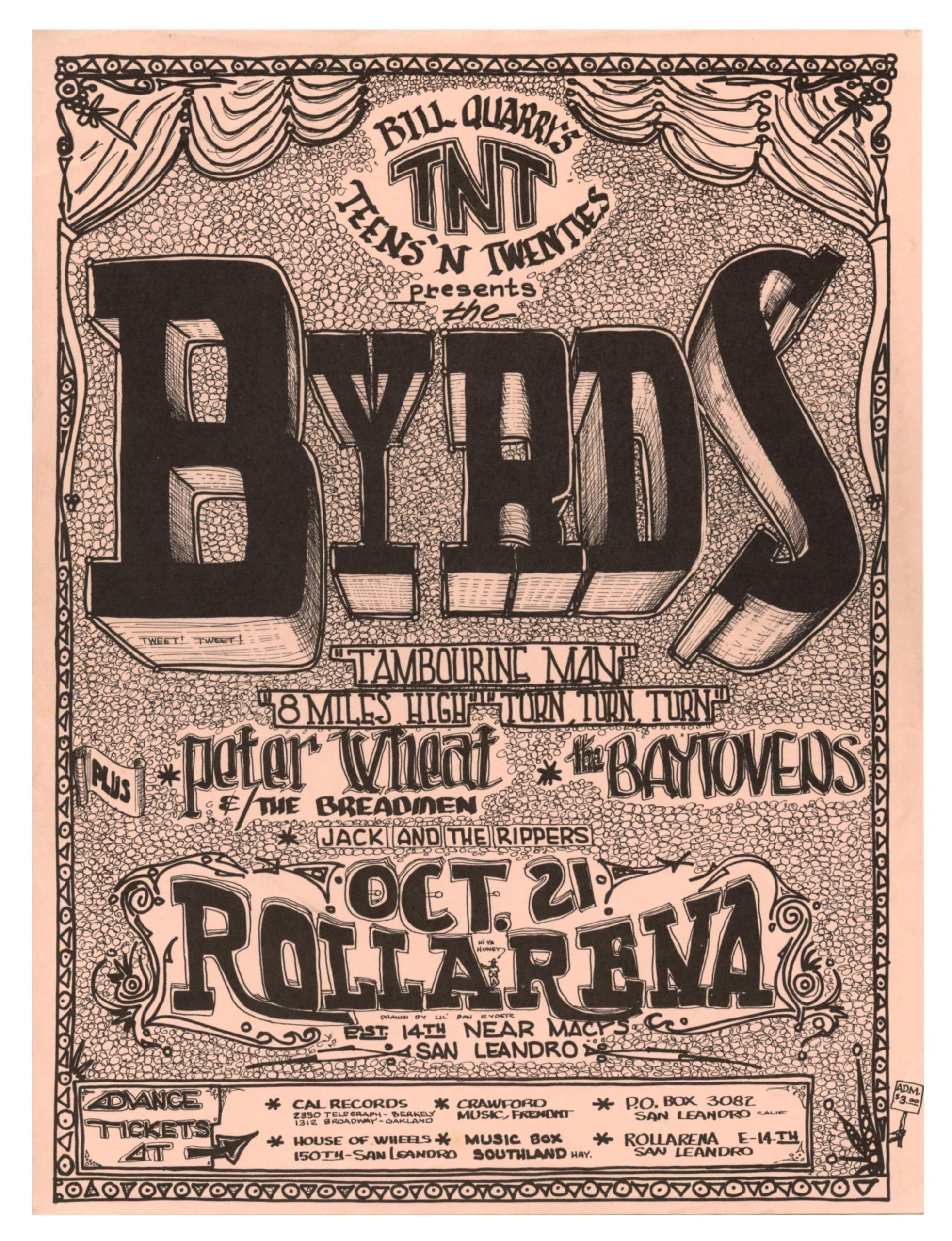 Bill Quarry's Handbill The Byrds 1966 Oct 21 Hayward AOR 2.297