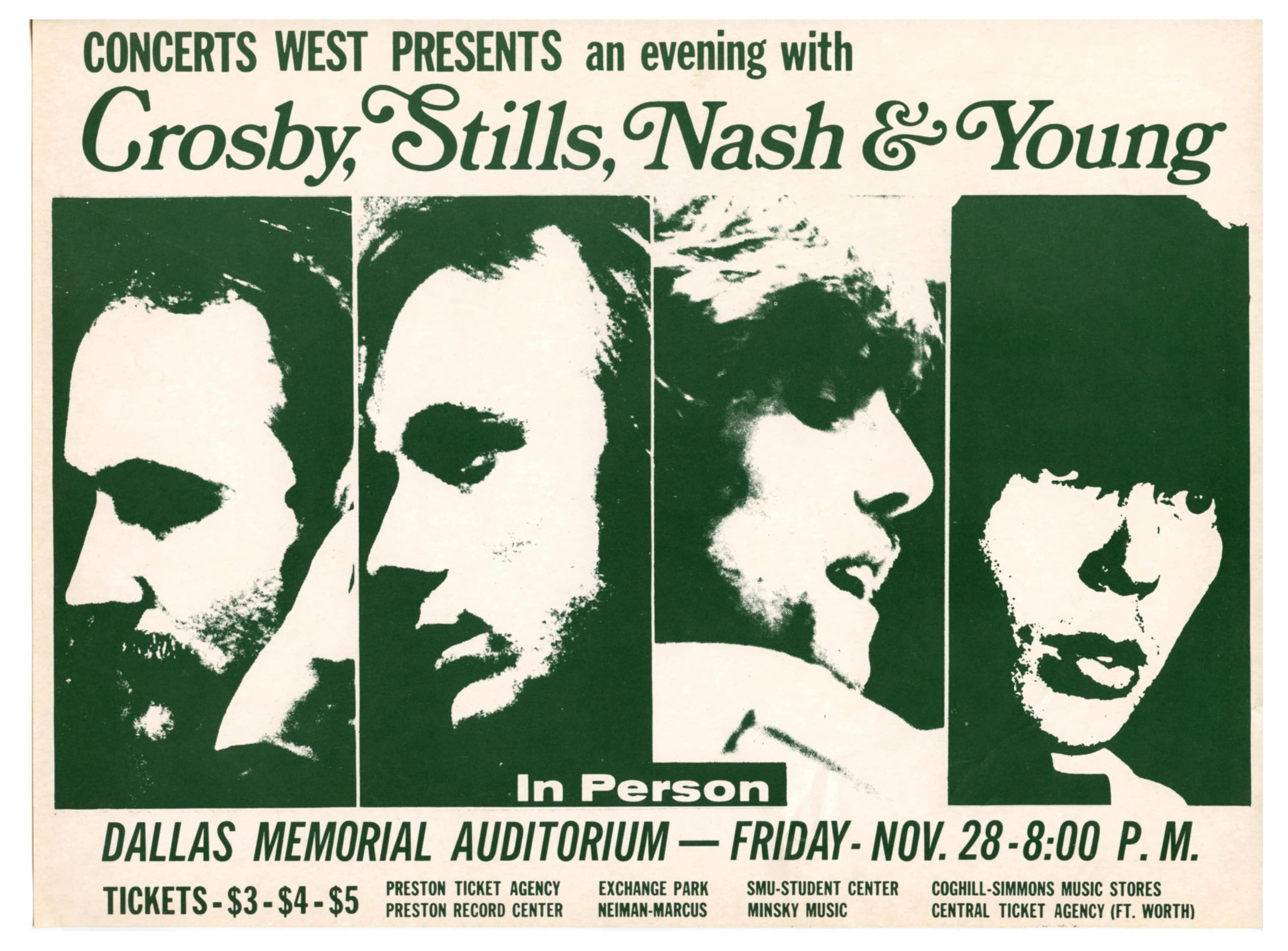 Crosby Stills Nash & Young Handbill 1969 Nov 28 Dallas Memorial Auditorium