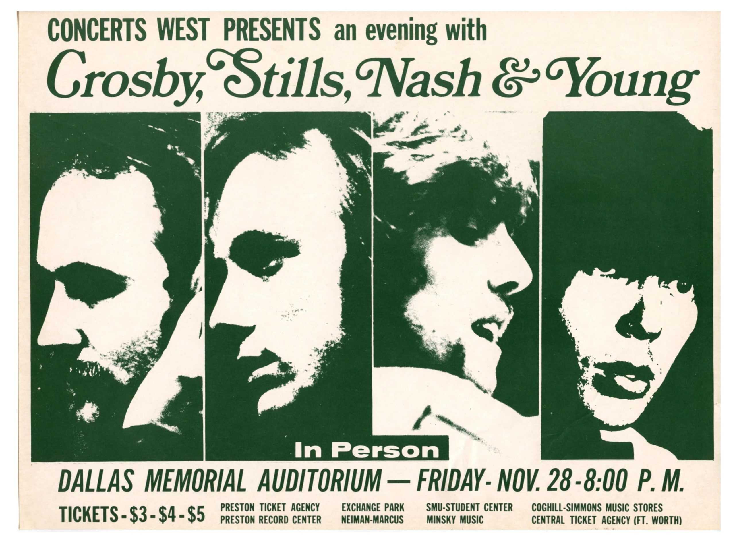 Crosby Stills Nash & Young Handbill 1969 Nov 28 Dallas Memorial Auditorium
