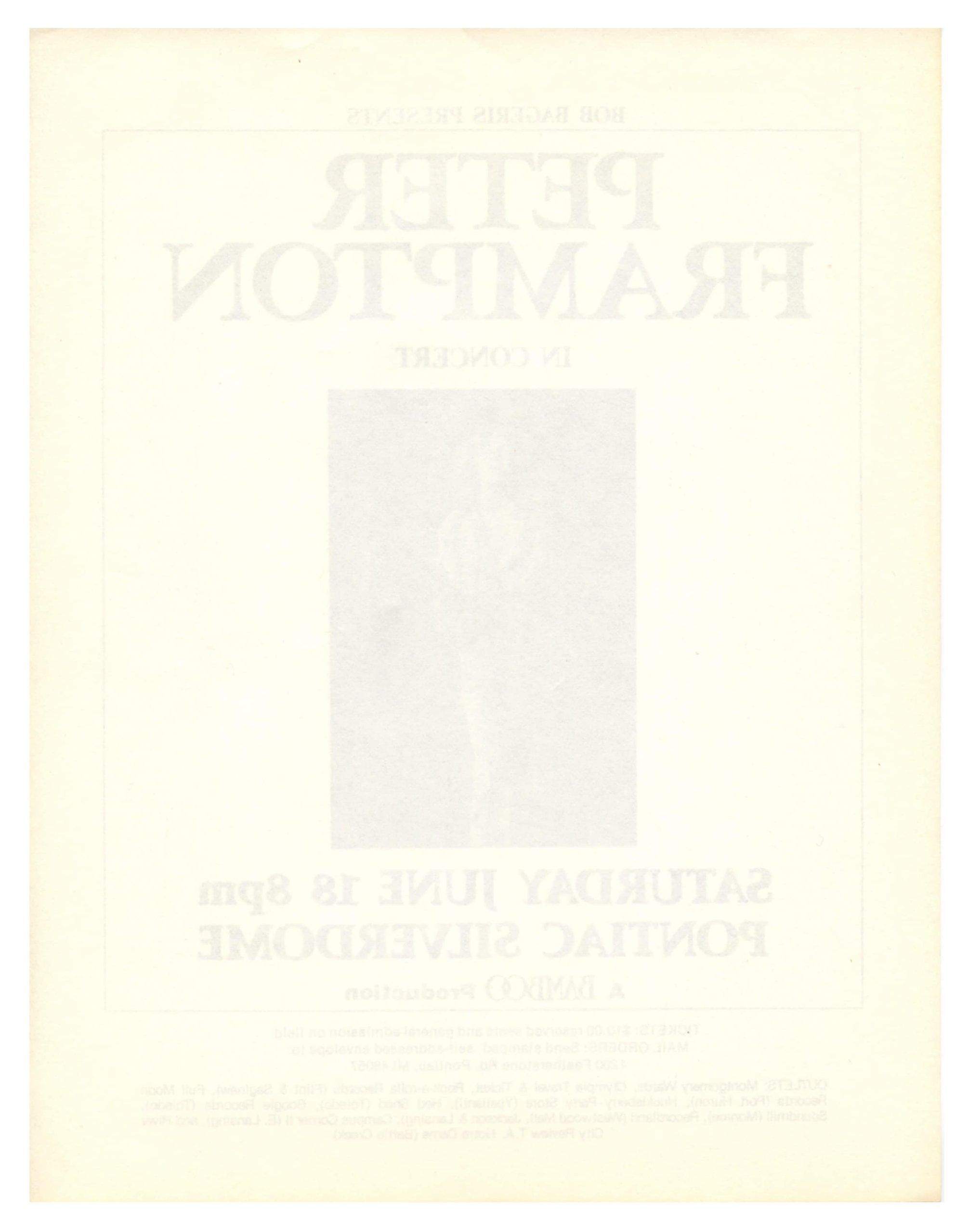 Peter Frampton Handbill 1977 Jun 18 Pontiac Silverdome