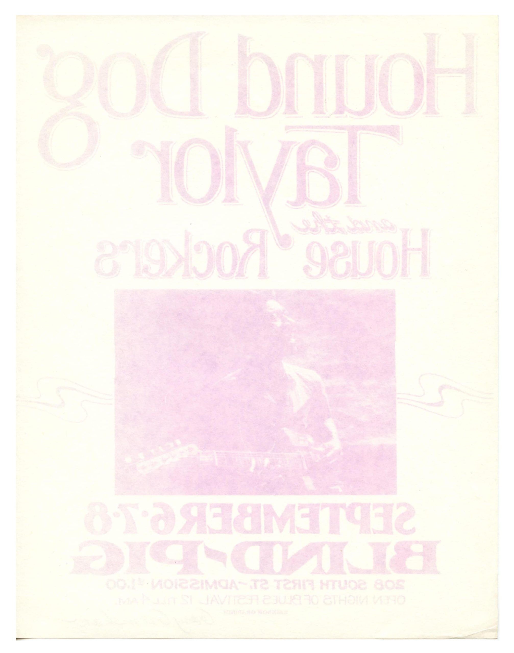 Hound Dog Taylor Handbill 1972 Sep 6 Ann Arbor Gary Grimshaw singed 