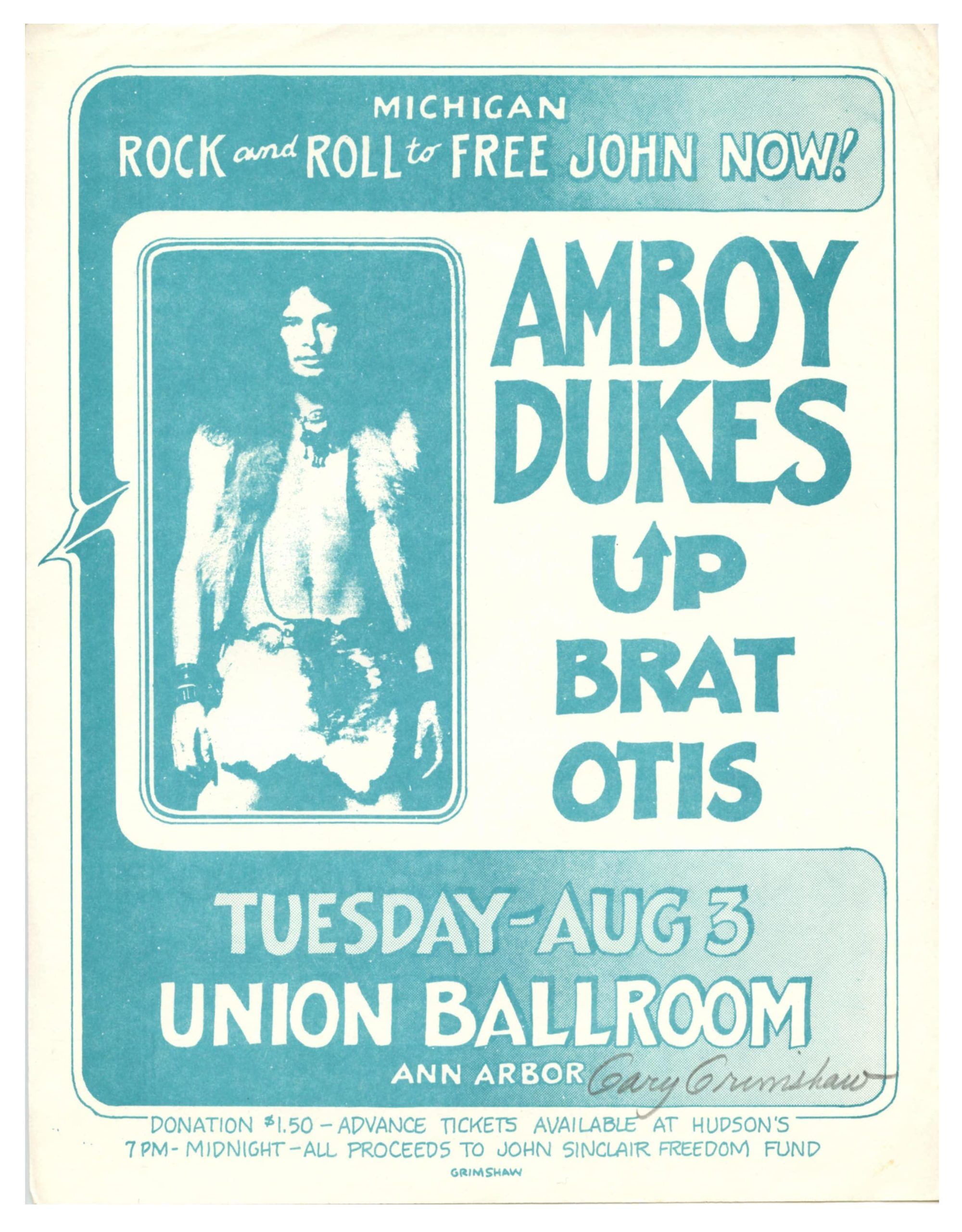 Amboy Dukes Handbill 1971 Aug 3 Union Ballroom Gary Grimshaw Signed 