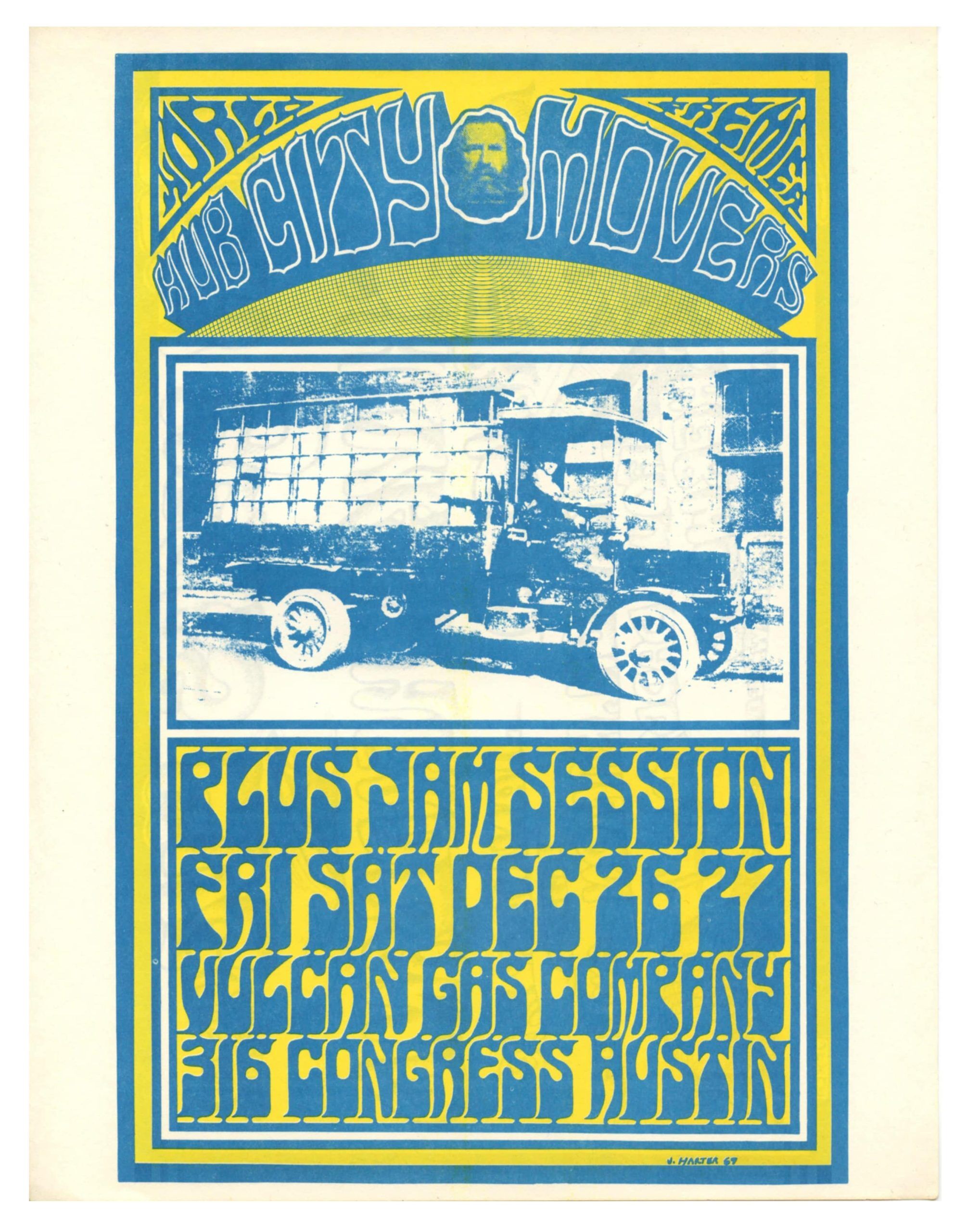 Jim Hart and Jim Franklin Handbill 2 sided 1969 Vulcan Gas Company Austin