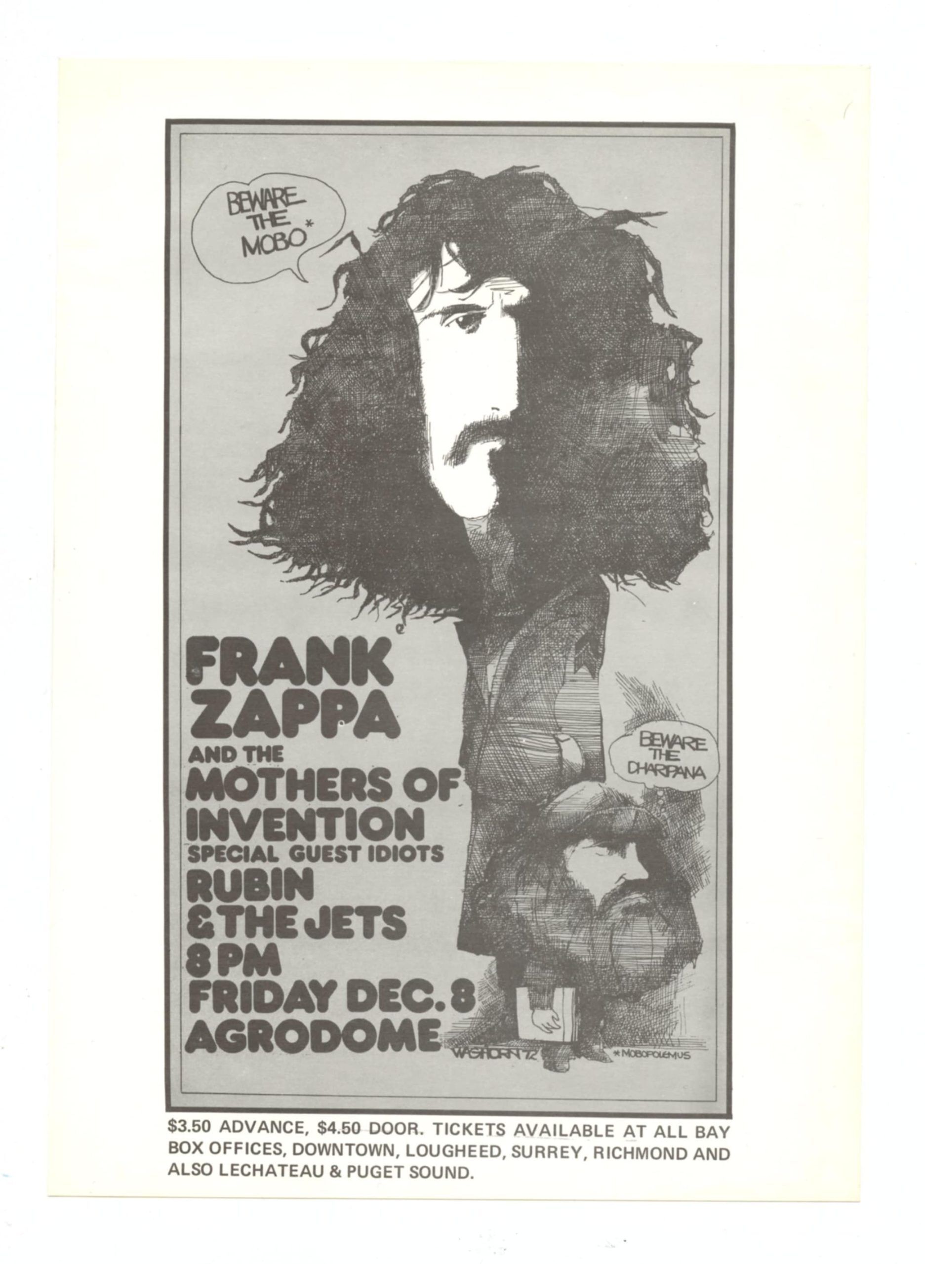 Frank Zappa and The Mother Of Invention Handbill 1972 Dec 8 Agrodome Vancouver