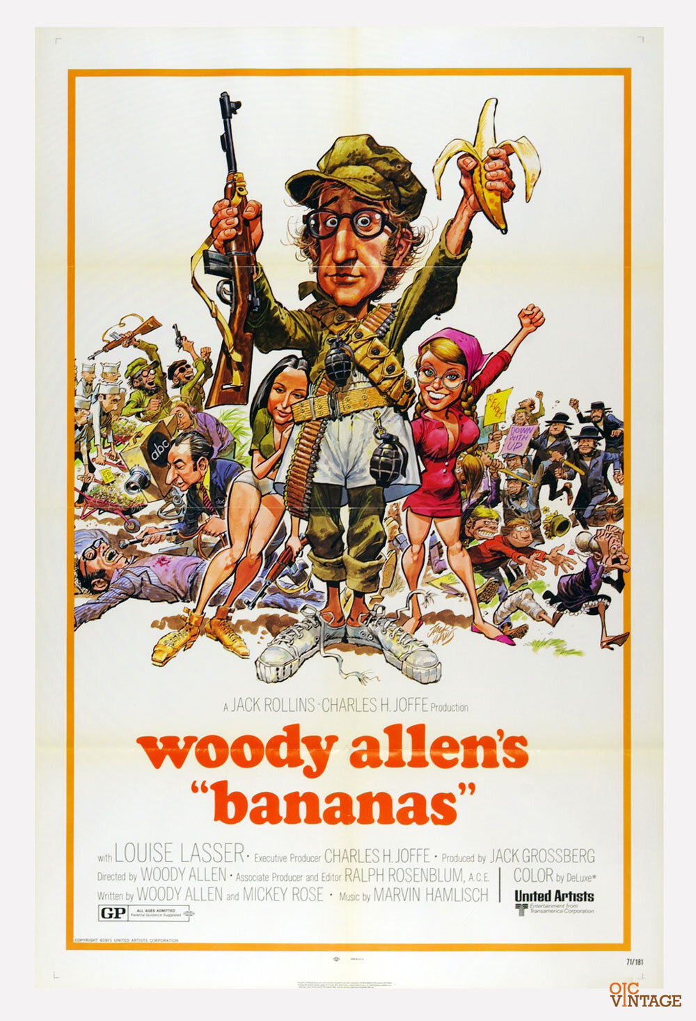 Bananas Original Vintage Movie Poster 1971 Woody Allen Louise Lasser 27x41