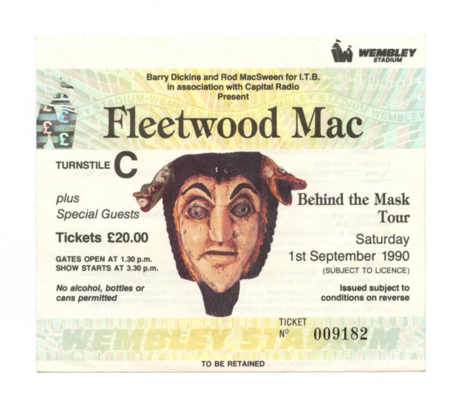 Fleetwood Mac Vintage Ticket Stub 1990 Sep 1 Wembly London