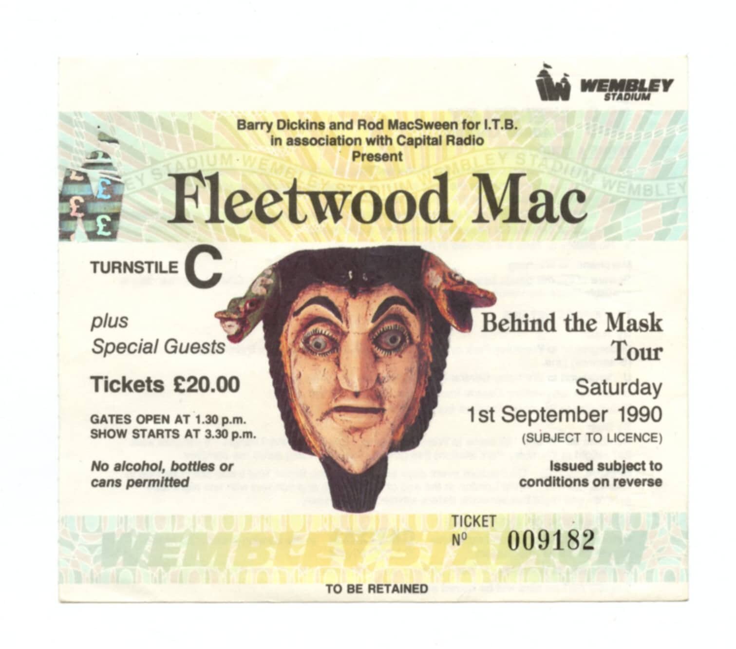 Fleetwood Mac Ticket Stub 1990 Sep 1 Wembly London