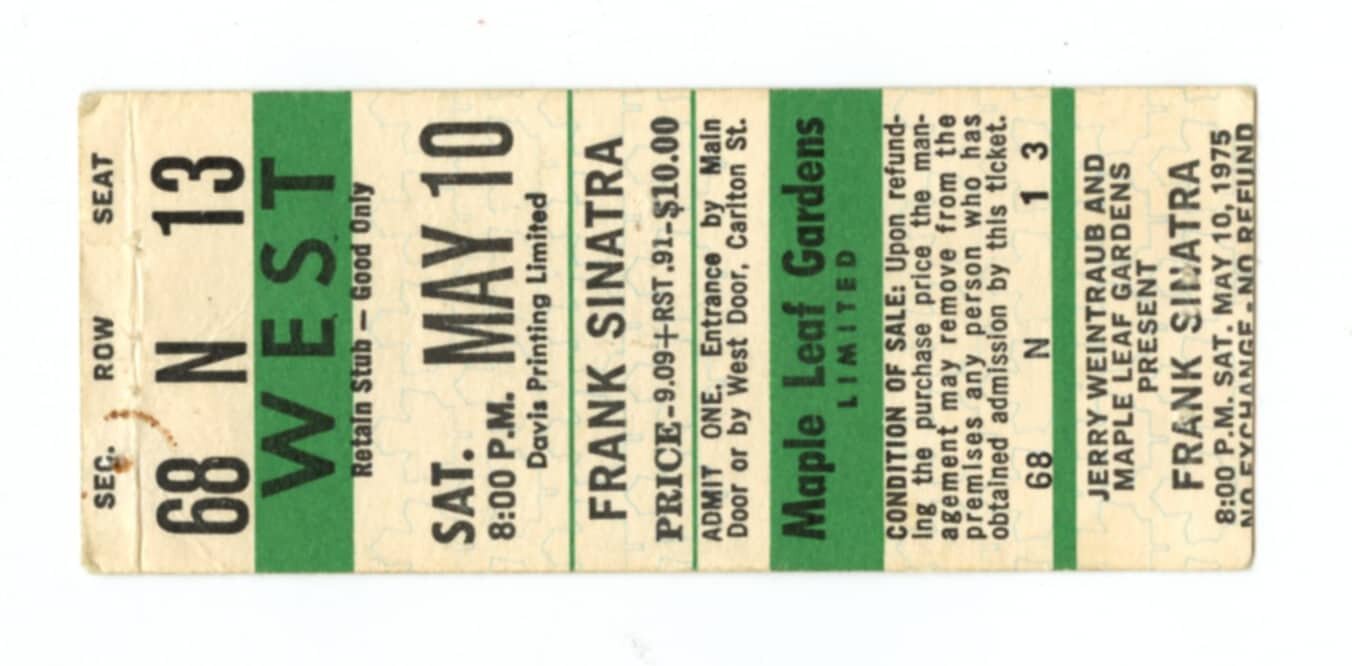 Frank Sinatra Vintage Ticket Stub 1975 May 10 Maple Leaf Gardens Toronto